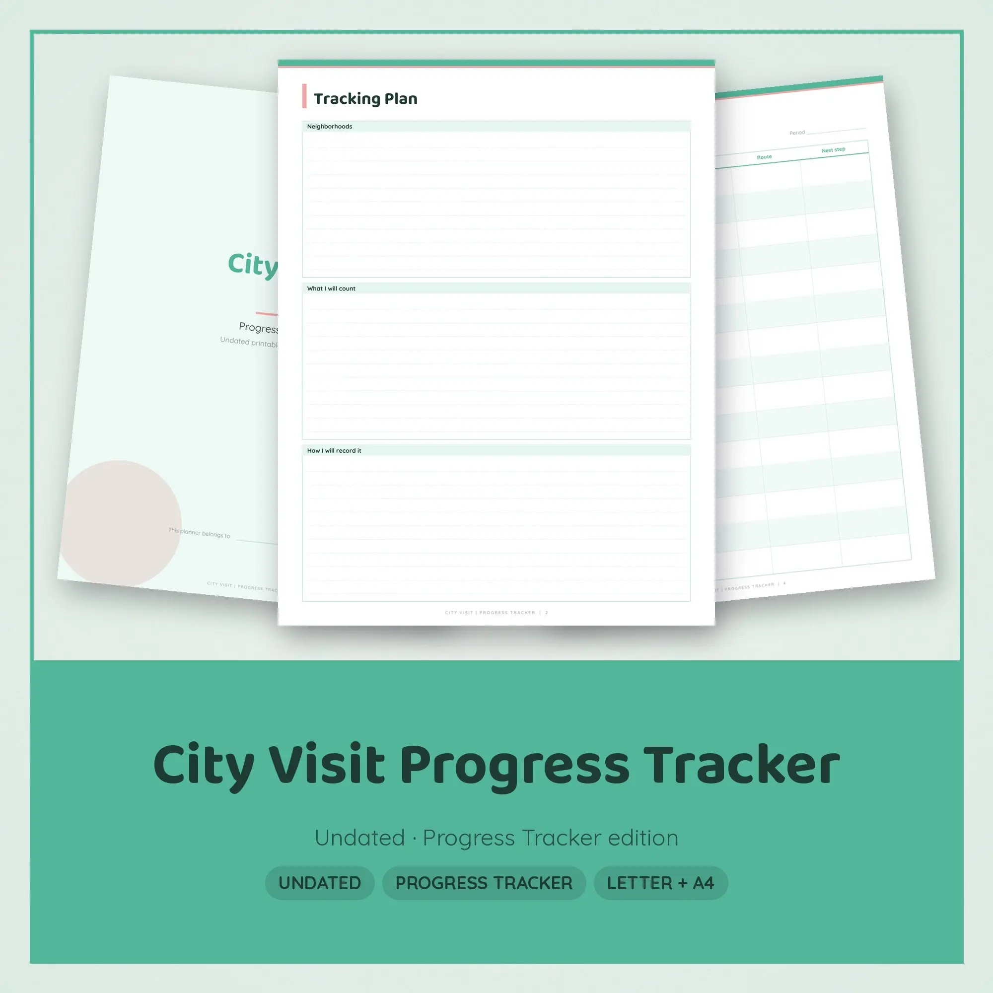 City Visit Progress Tracker Planner PDF - Mint preview