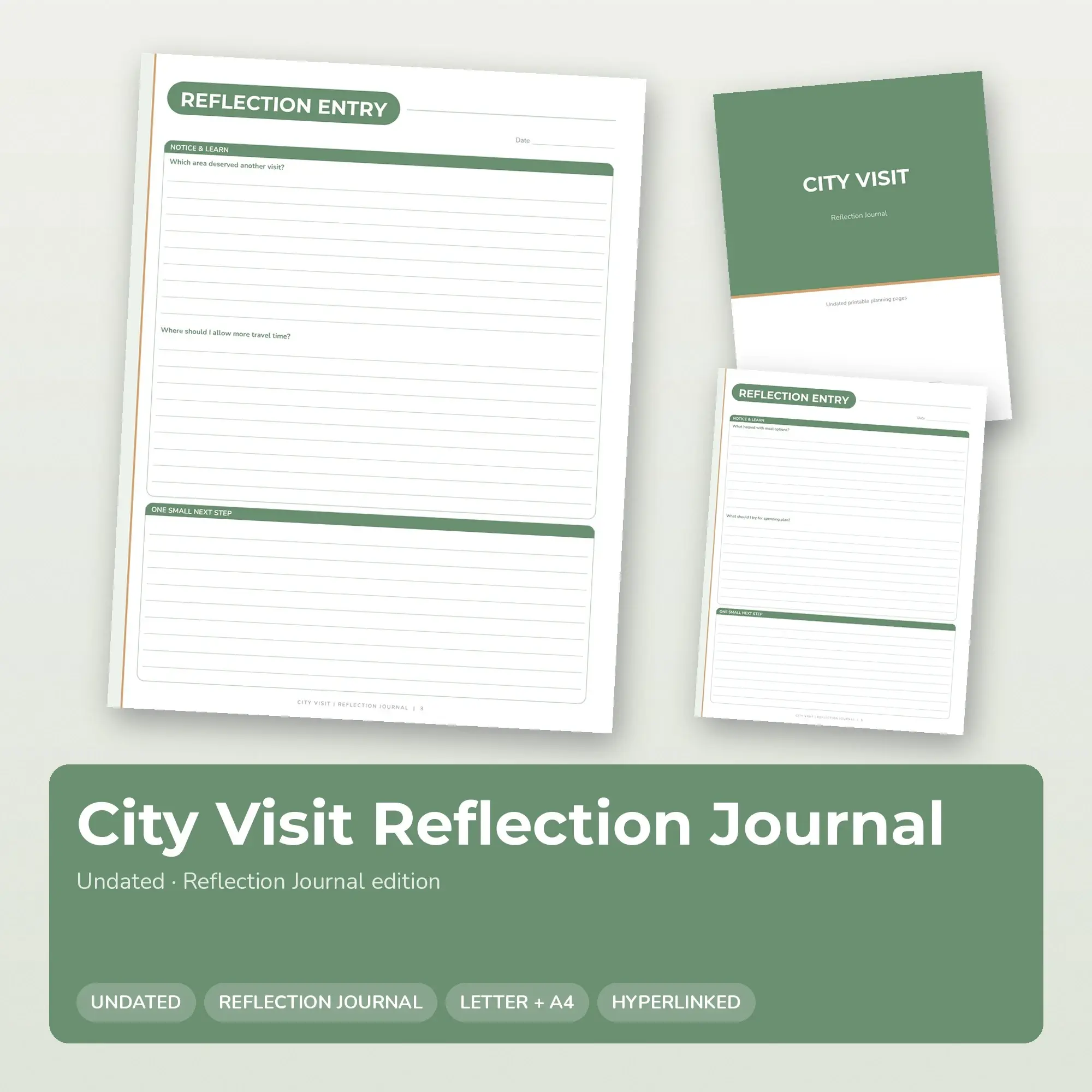 City Visit Reflection Journal Planner PDF - Sage preview