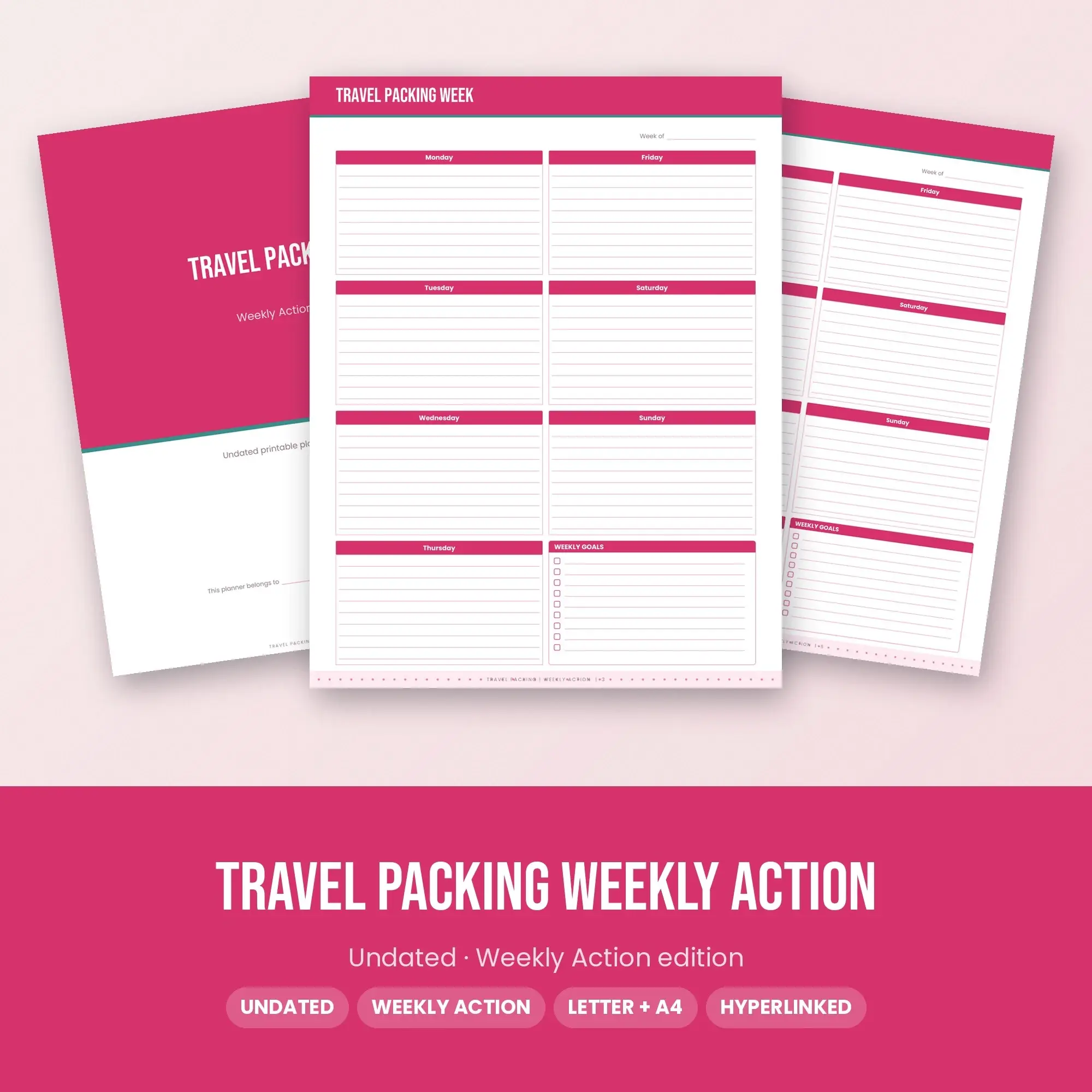 Travel Packing Weekly Action Planner PDF - Raspberry preview