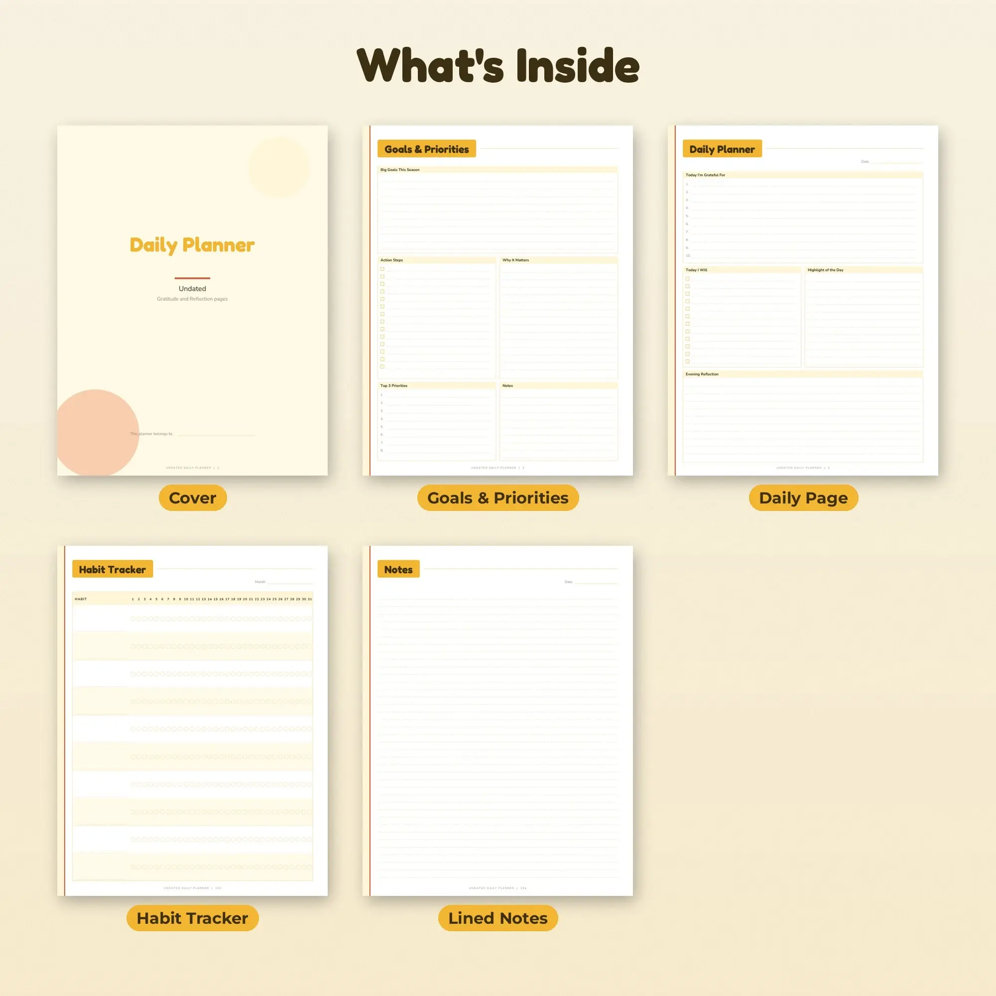 Daily Planner Undated Printable, 100 Pages, Sunshine, preview 2 of 2