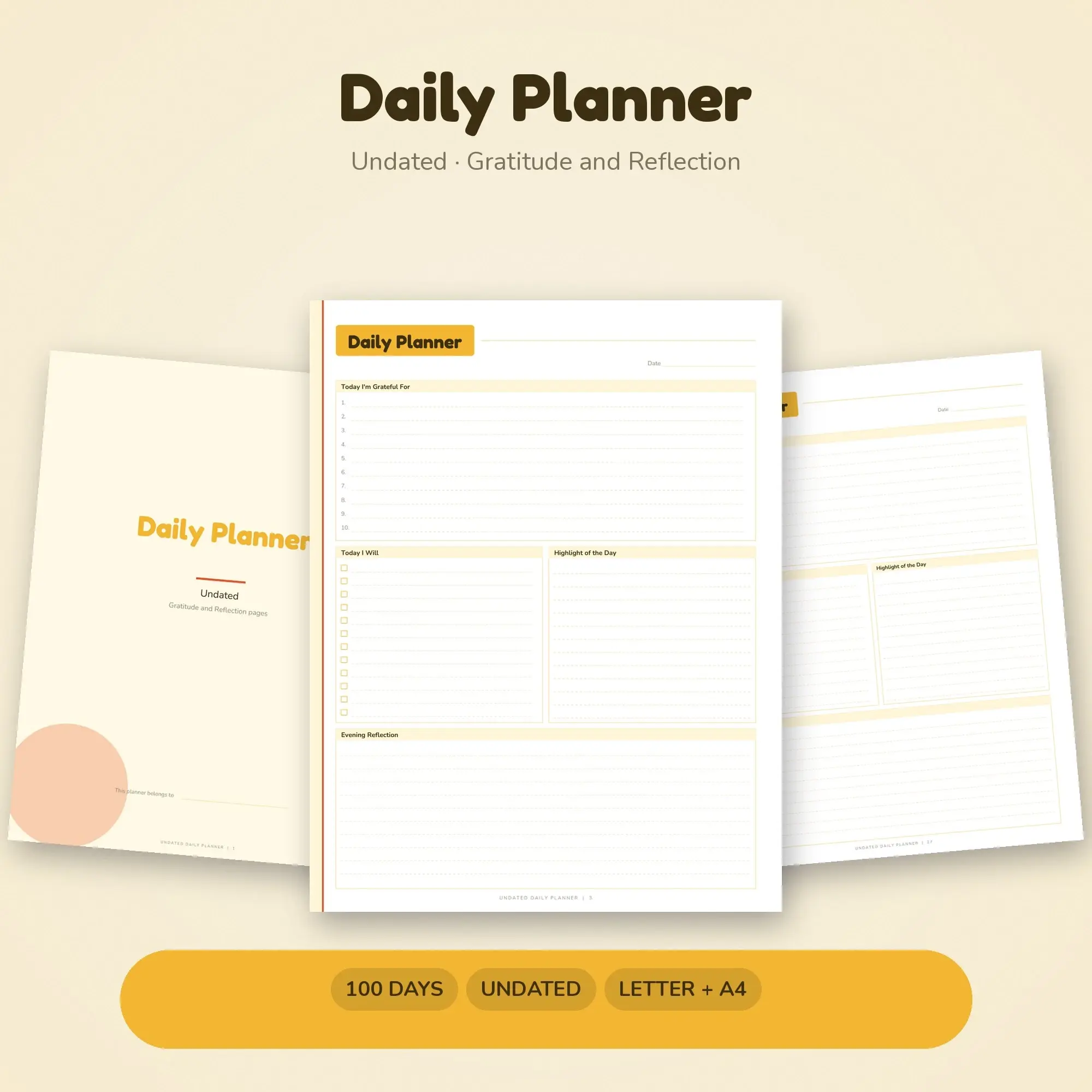 Daily Planner Undated Printable, 100 Pages, Sunshine preview