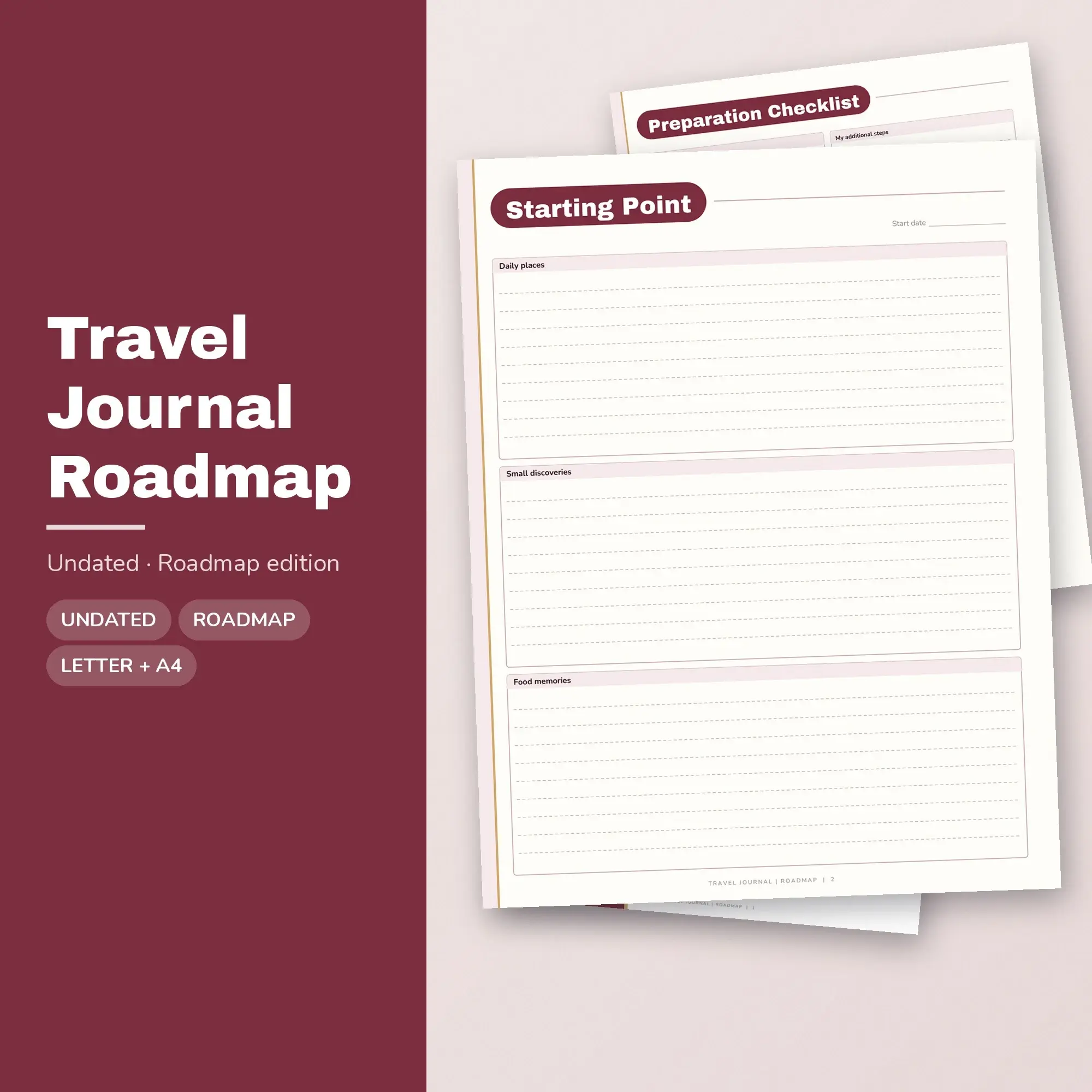 Travel Journal Roadmap Planner PDF - Burgundy preview