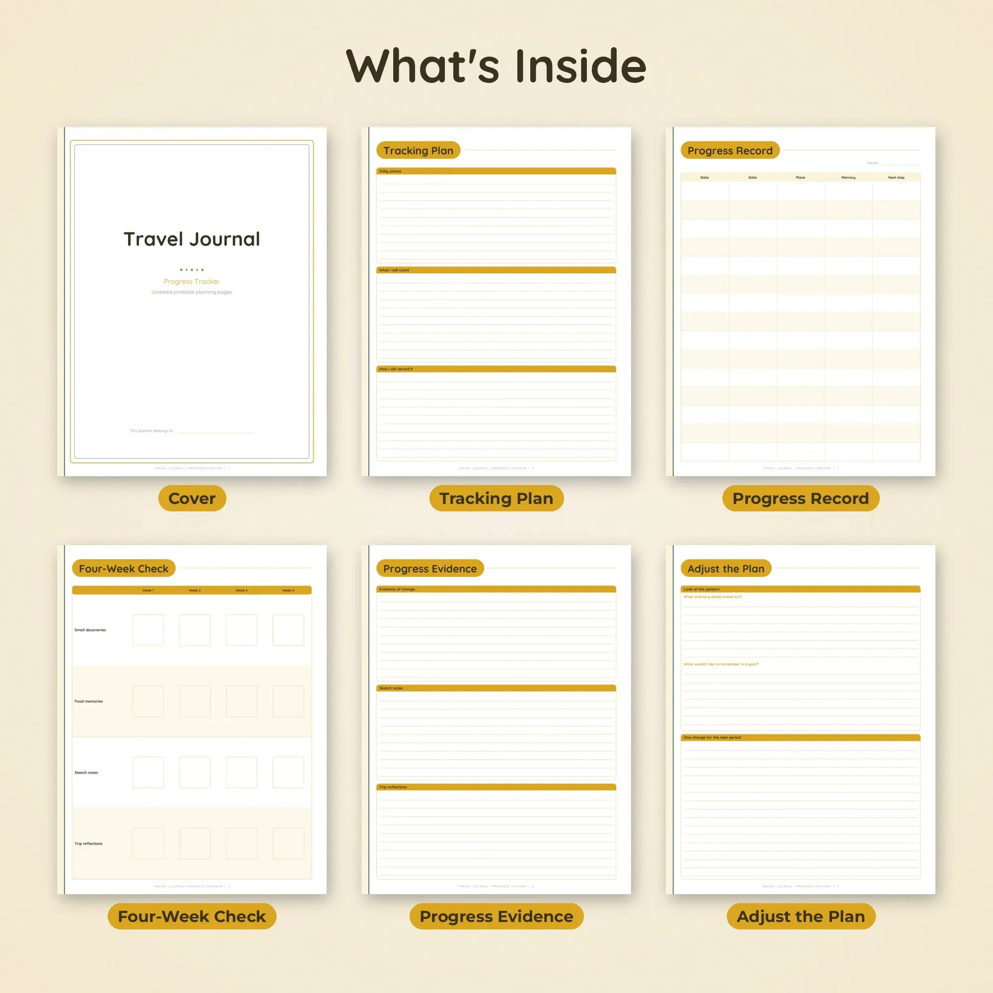 Travel Journal Progress Tracker Planner PDF - Mustard, preview 2 of 2