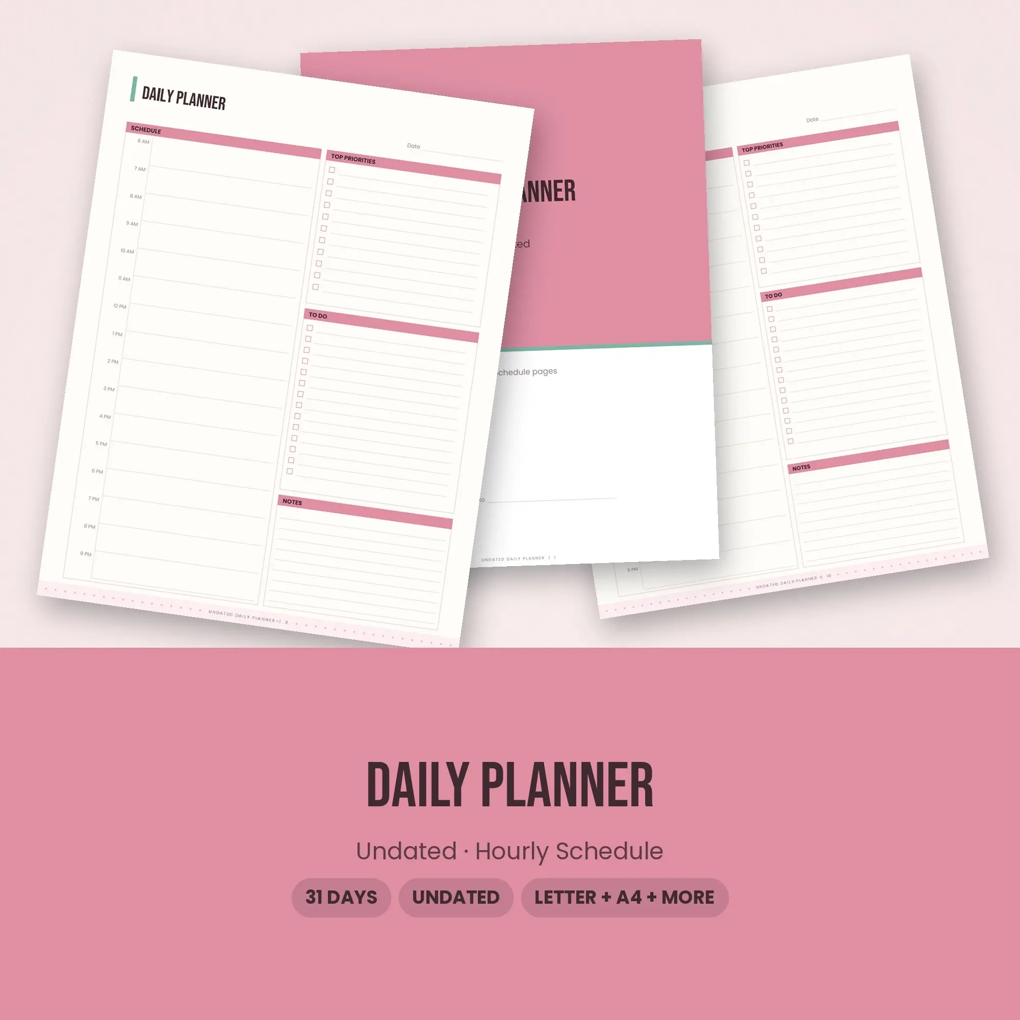 Vibrant Daily Planner Printable, Undated Blush PDF preview