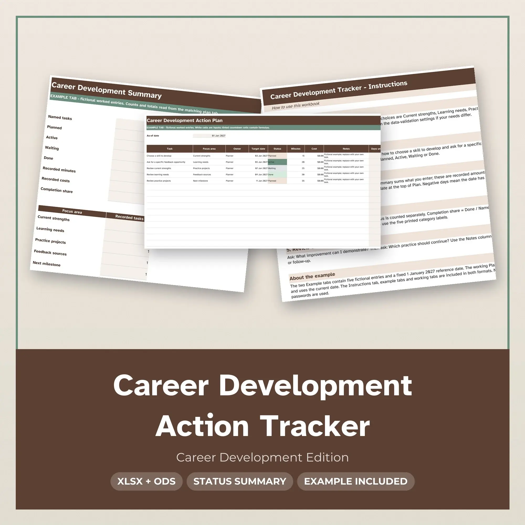 Career Development Action Tracker Spreadsheet, XLSX + ODS preview
