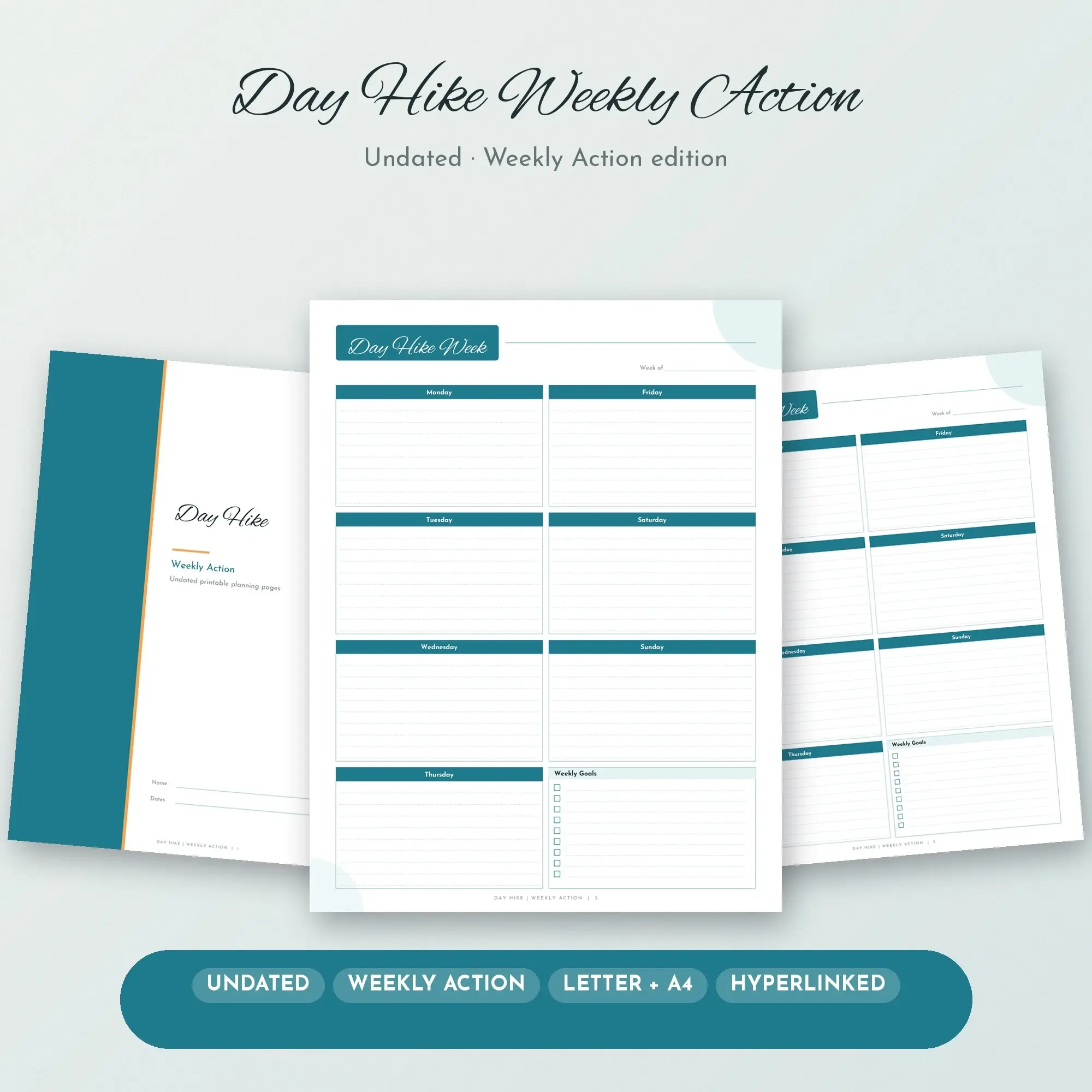 Day Hike Weekly Action Planner PDF - Ocean Teal preview