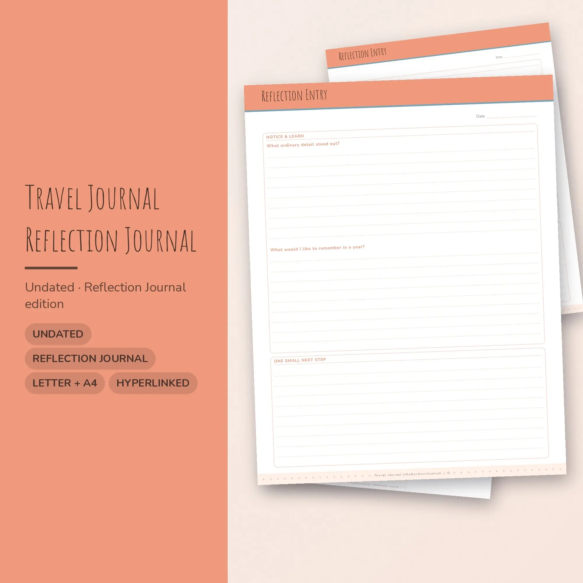 Travel Journal Reflection Journal Planner PDF - Peach preview