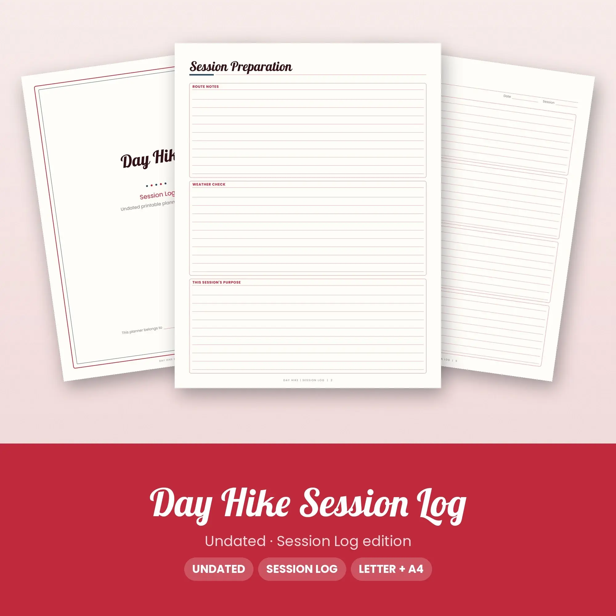 Day Hike Session Log Planner PDF - Cherry preview