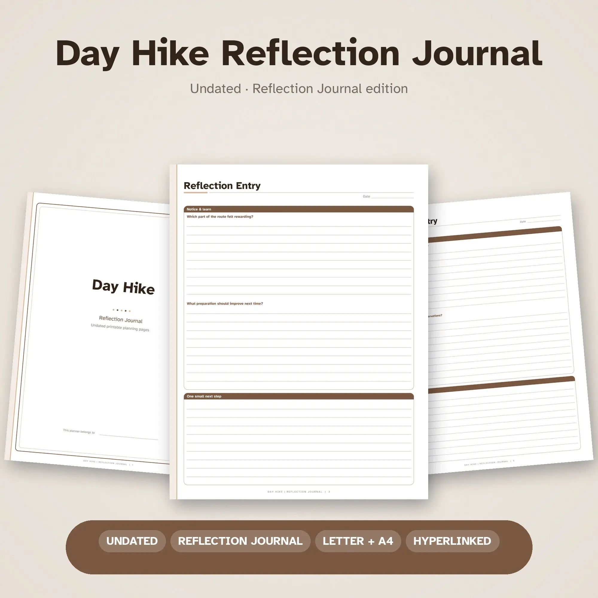 Day Hike Reflection Journal Planner PDF - Cocoa preview