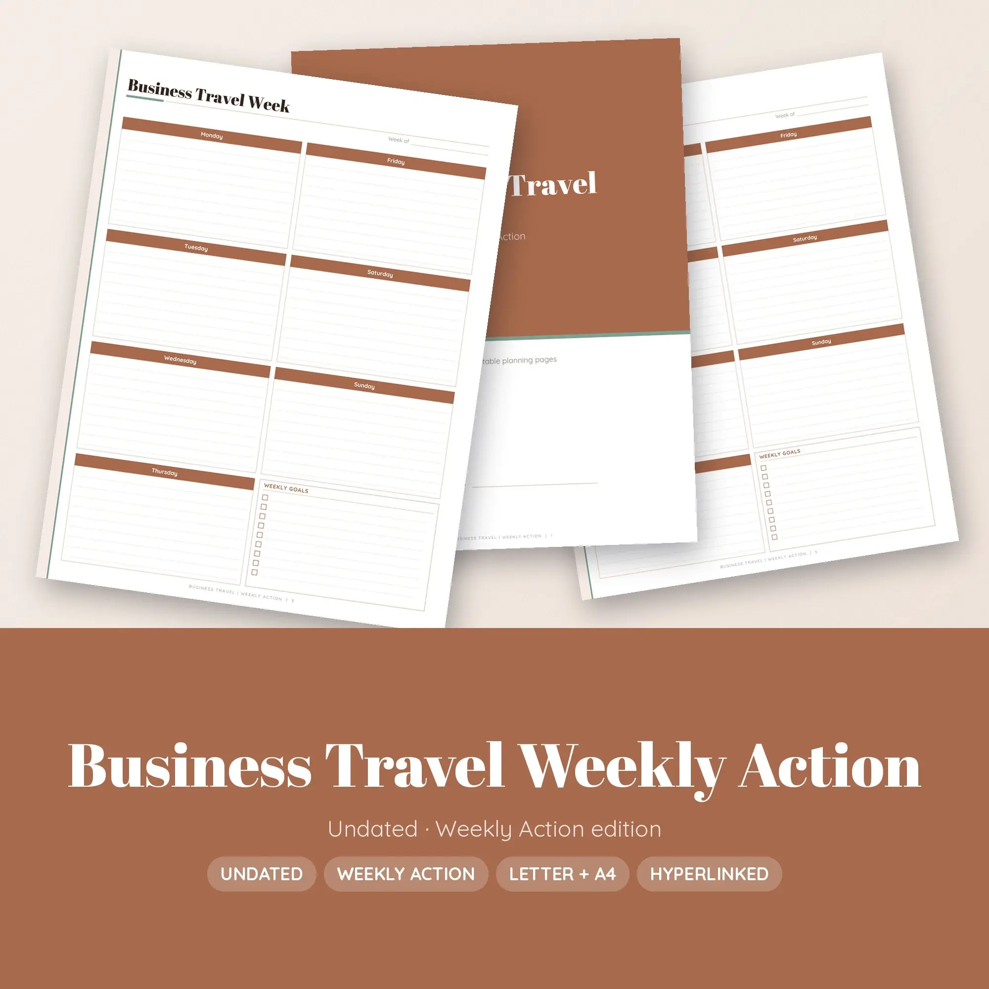 Business Travel Weekly Action Planner PDF - Clay preview