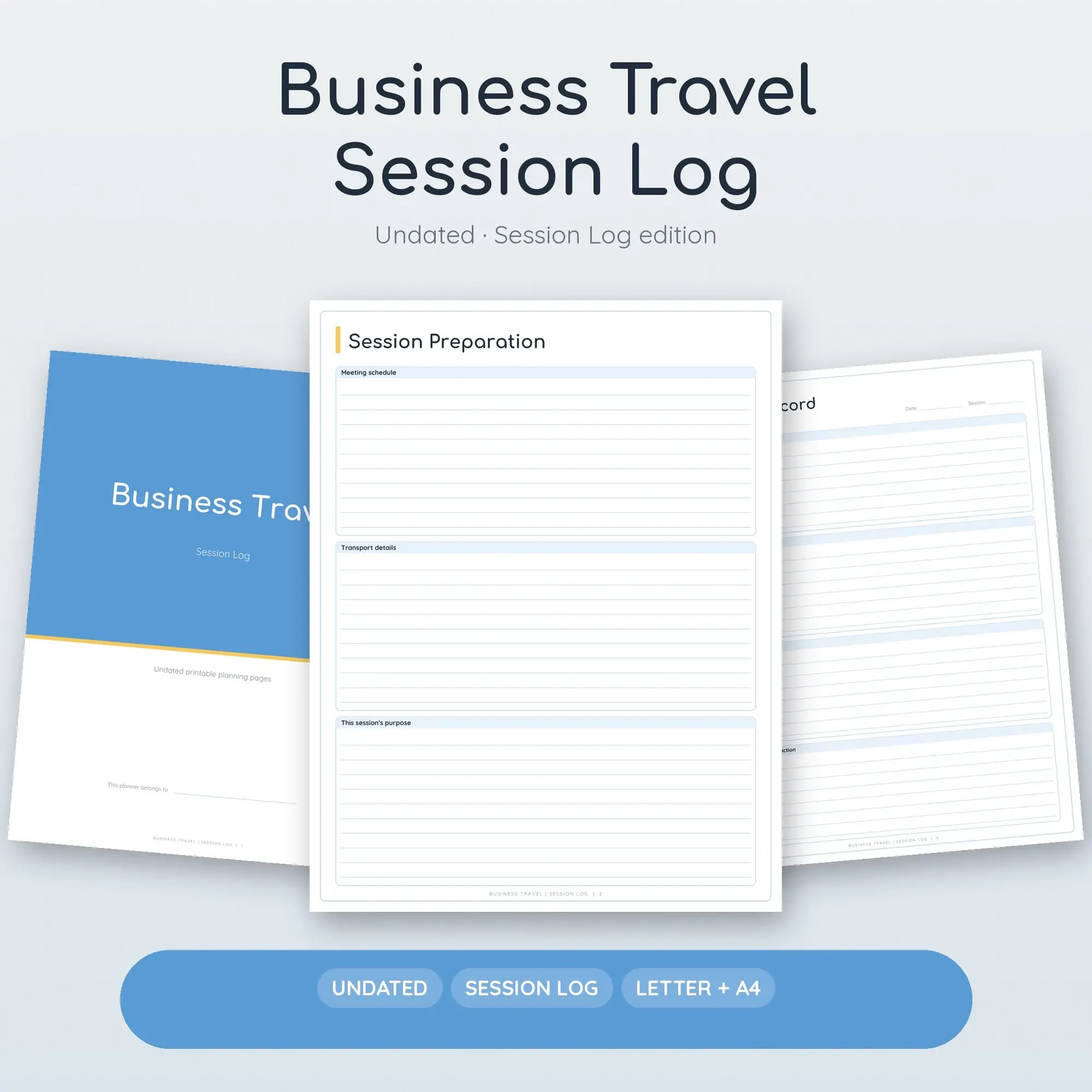 Business Travel Session Log Planner PDF - Sky Blue preview