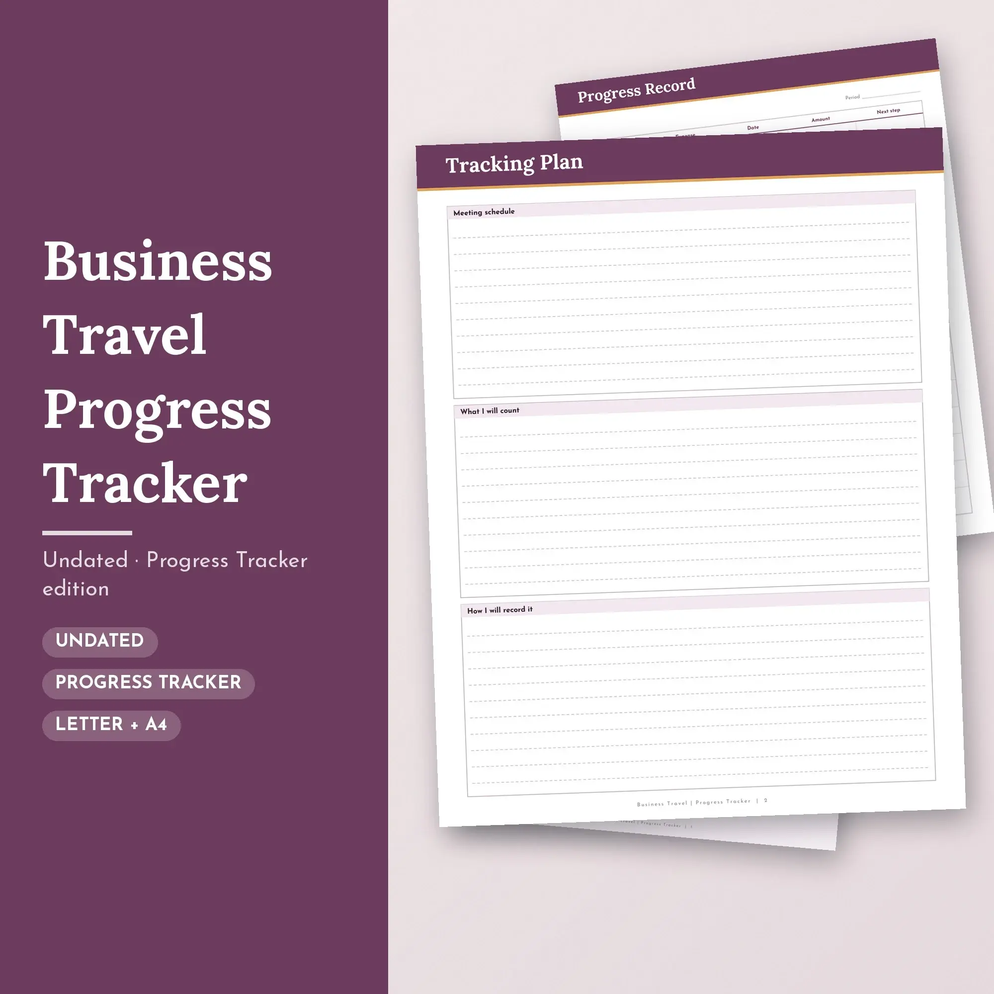 Business Travel Progress Tracker Planner PDF - Plum preview