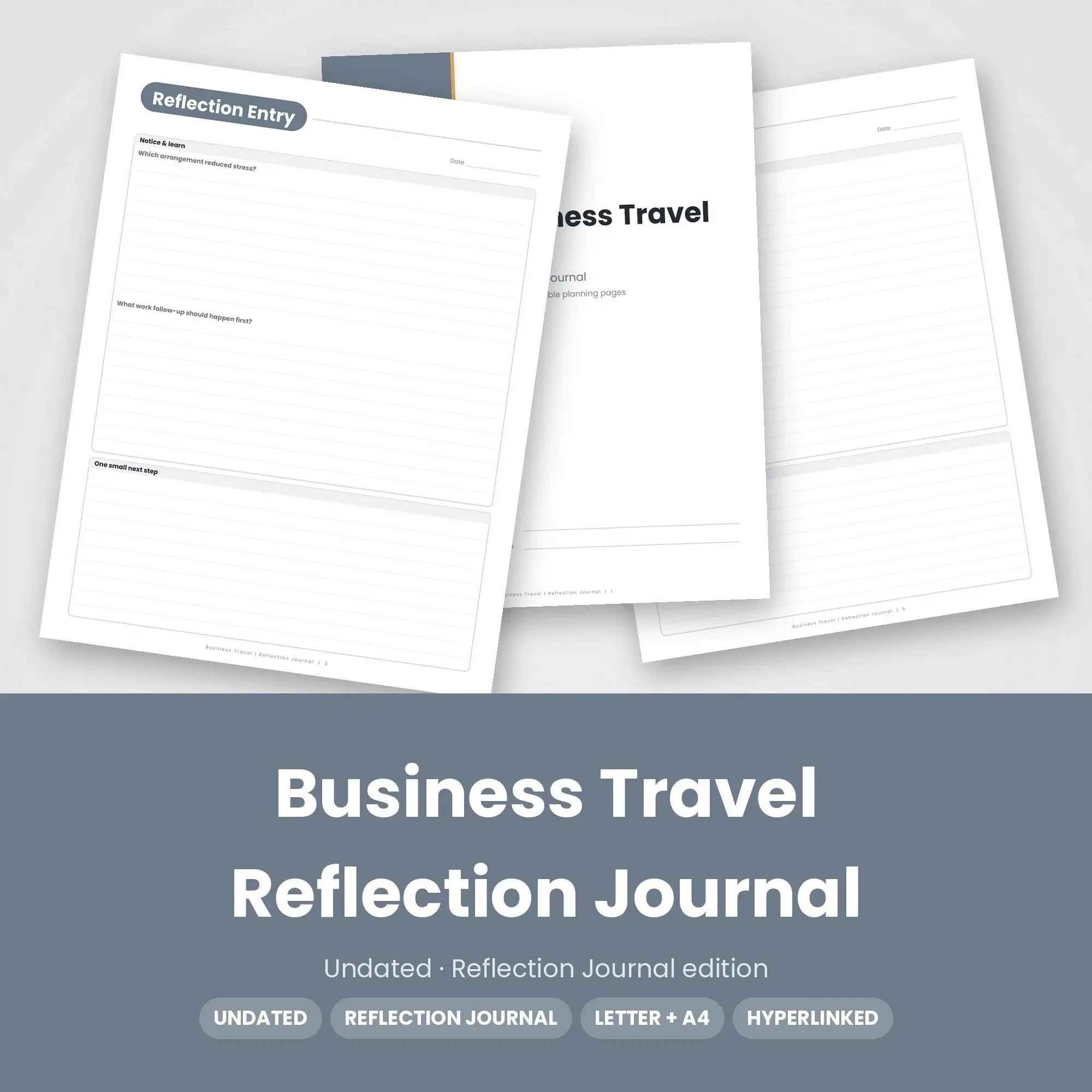 Business Travel Reflection Journal Planner PDF - Pewter preview