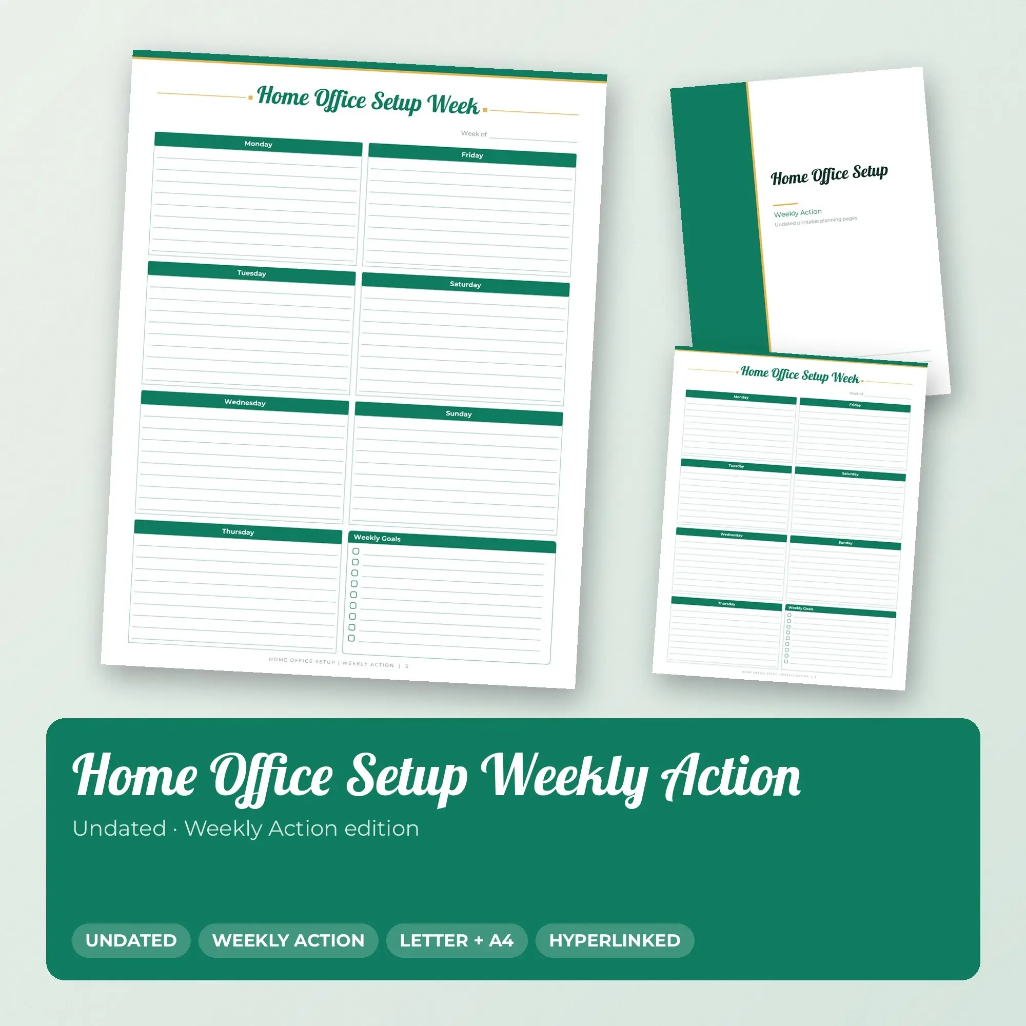 Home Office Setup Weekly Action Planner PDF - Emerald preview