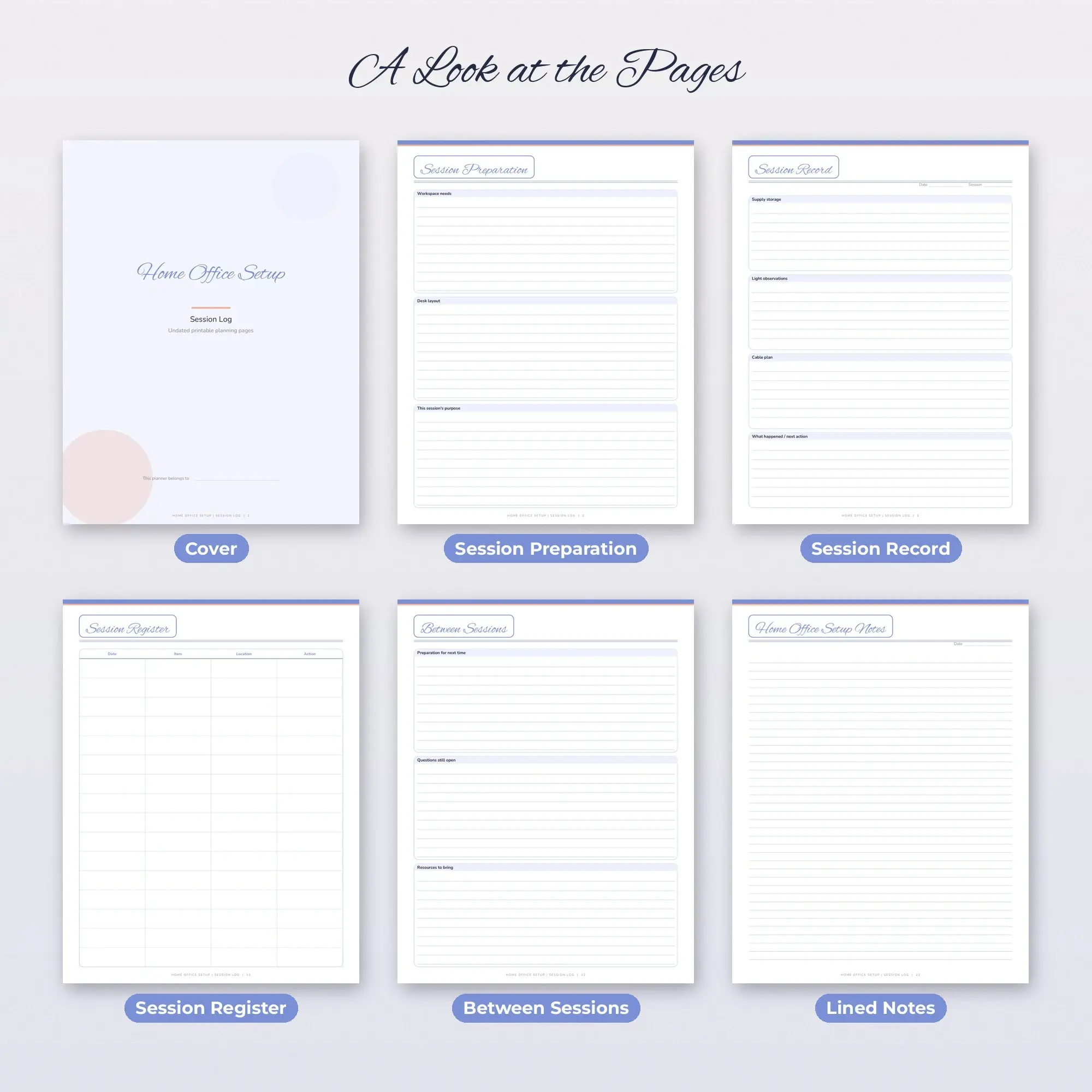 Home Office Setup Session Log Planner PDF - Periwinkle, preview 2 of 2
