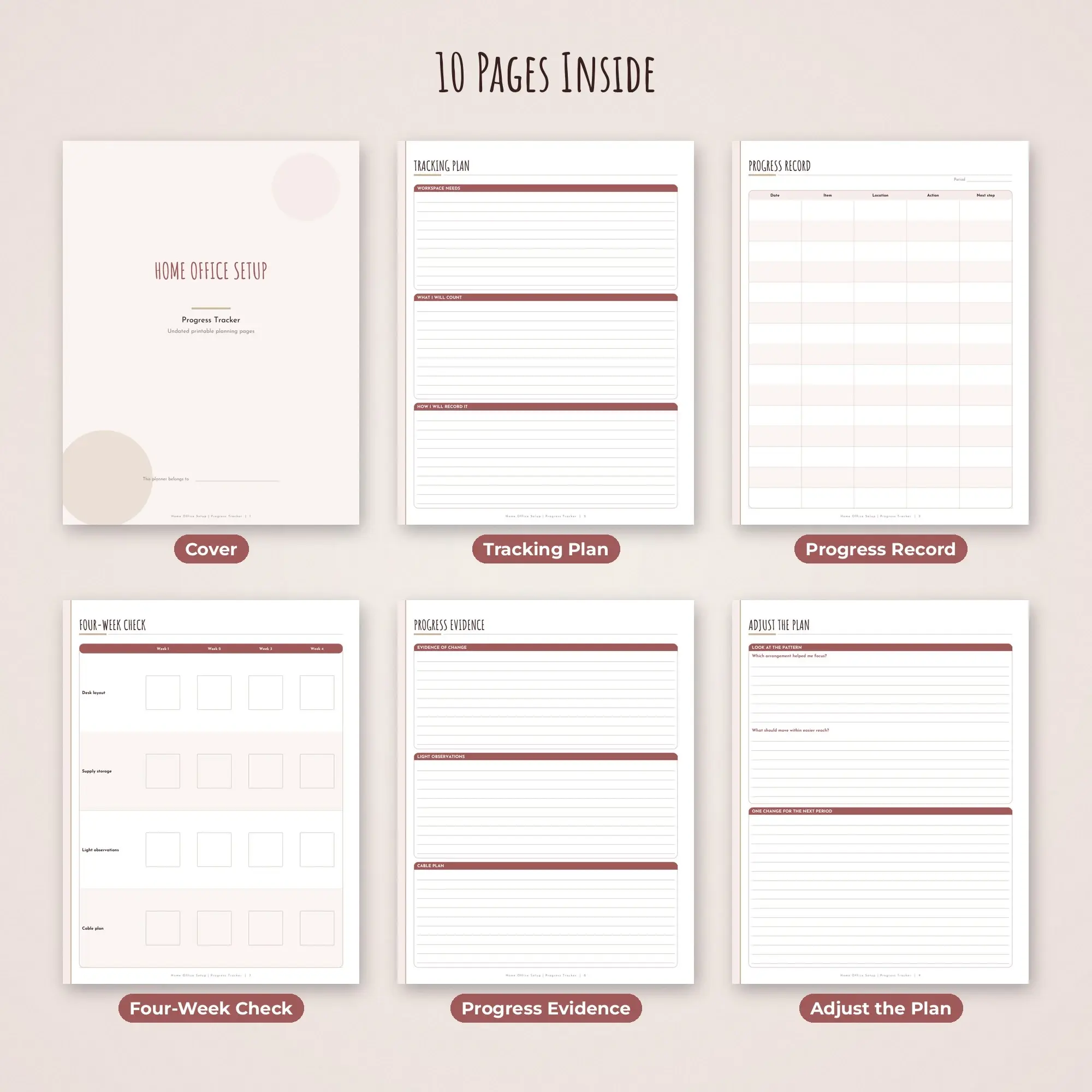 Home Office Setup Progress Tracker Planner PDF - Rosewood, preview 2 of 2