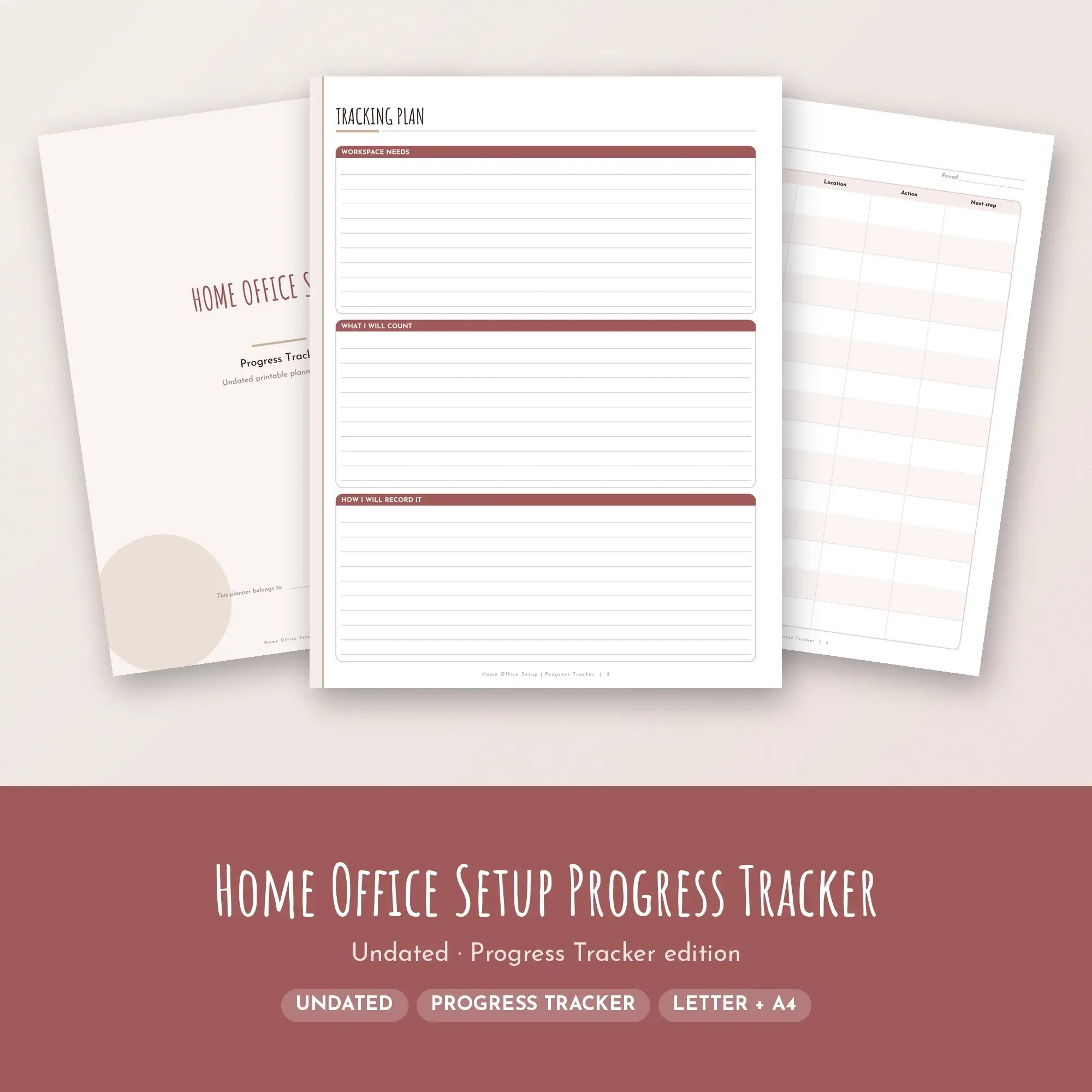 Home Office Setup Progress Tracker Planner PDF - Rosewood, preview 1 of 2