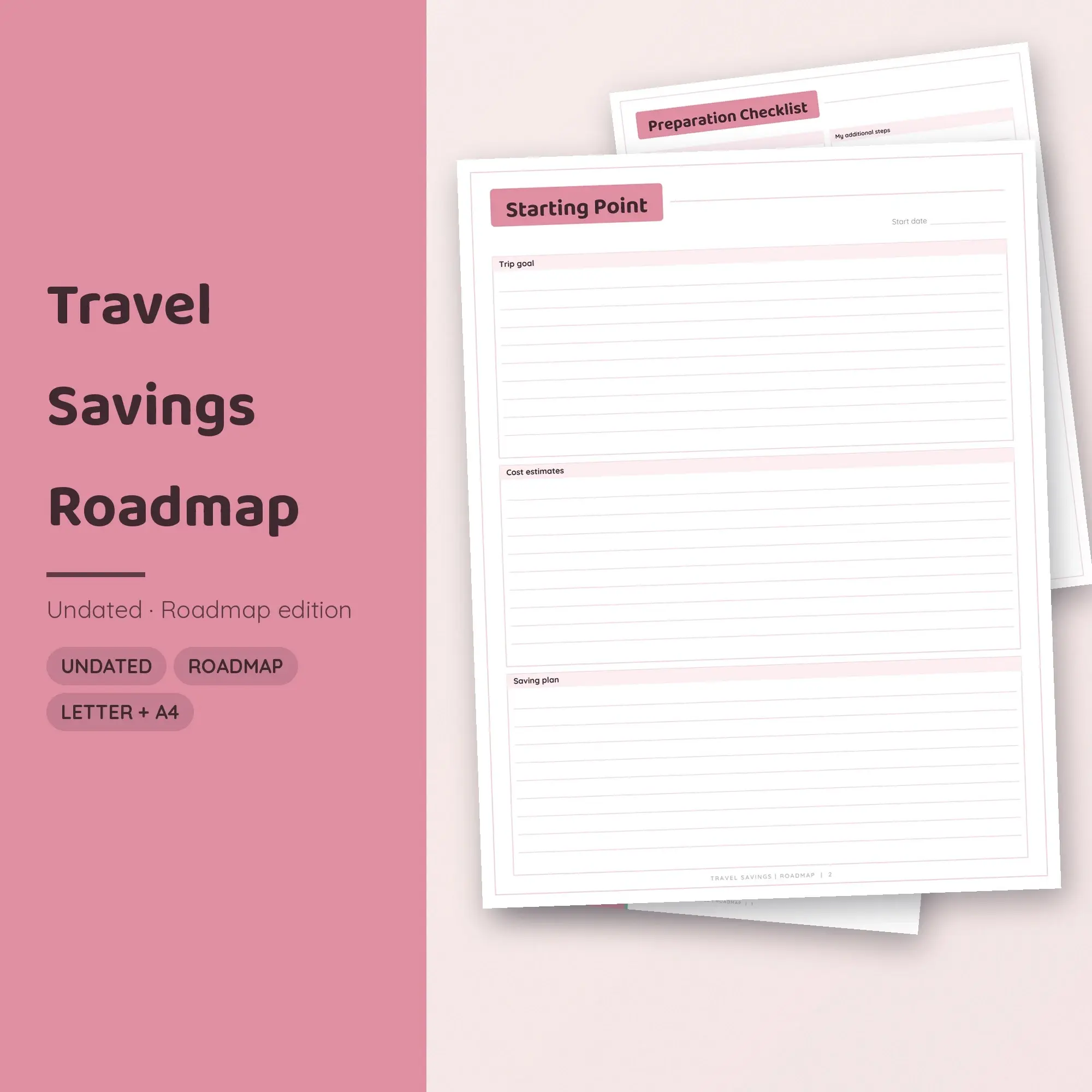 Travel Savings Roadmap Planner PDF - Blush preview