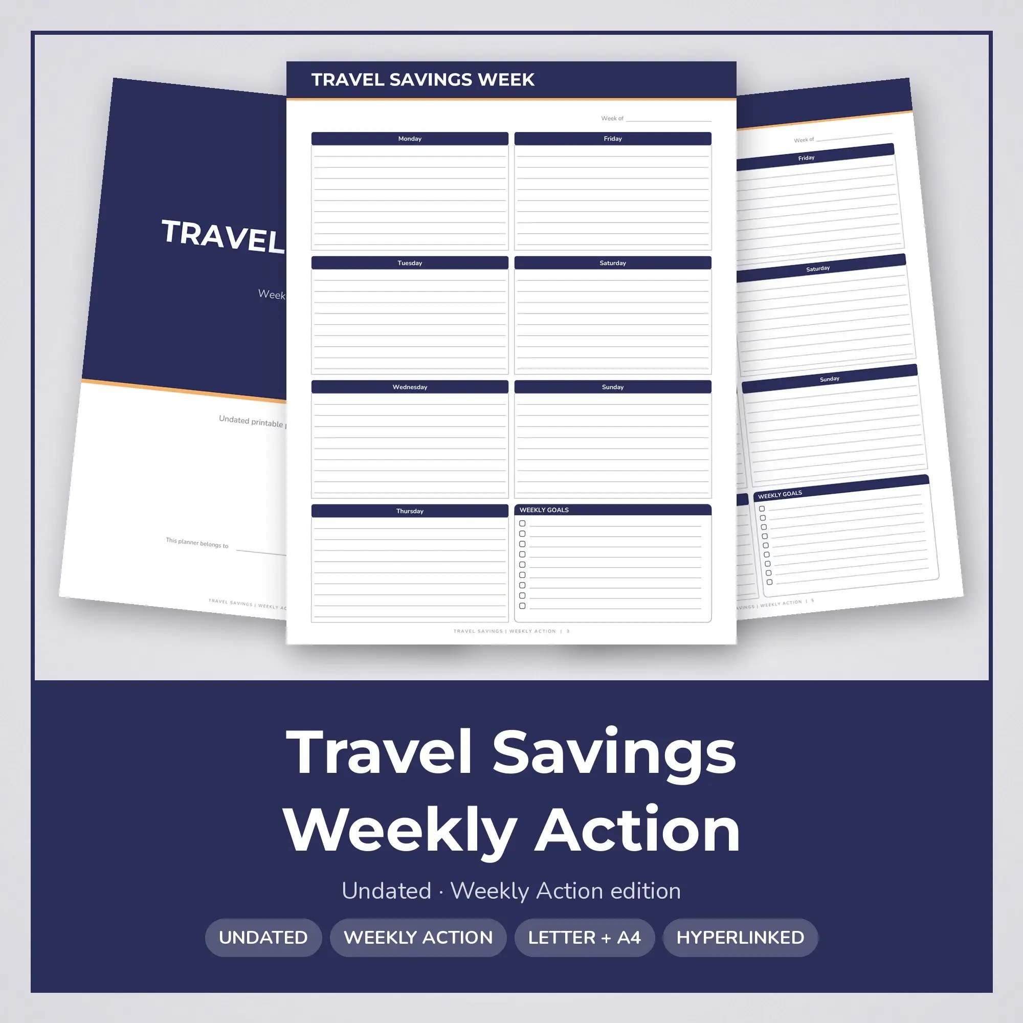 Travel Savings Weekly Action Planner PDF - Midnight preview