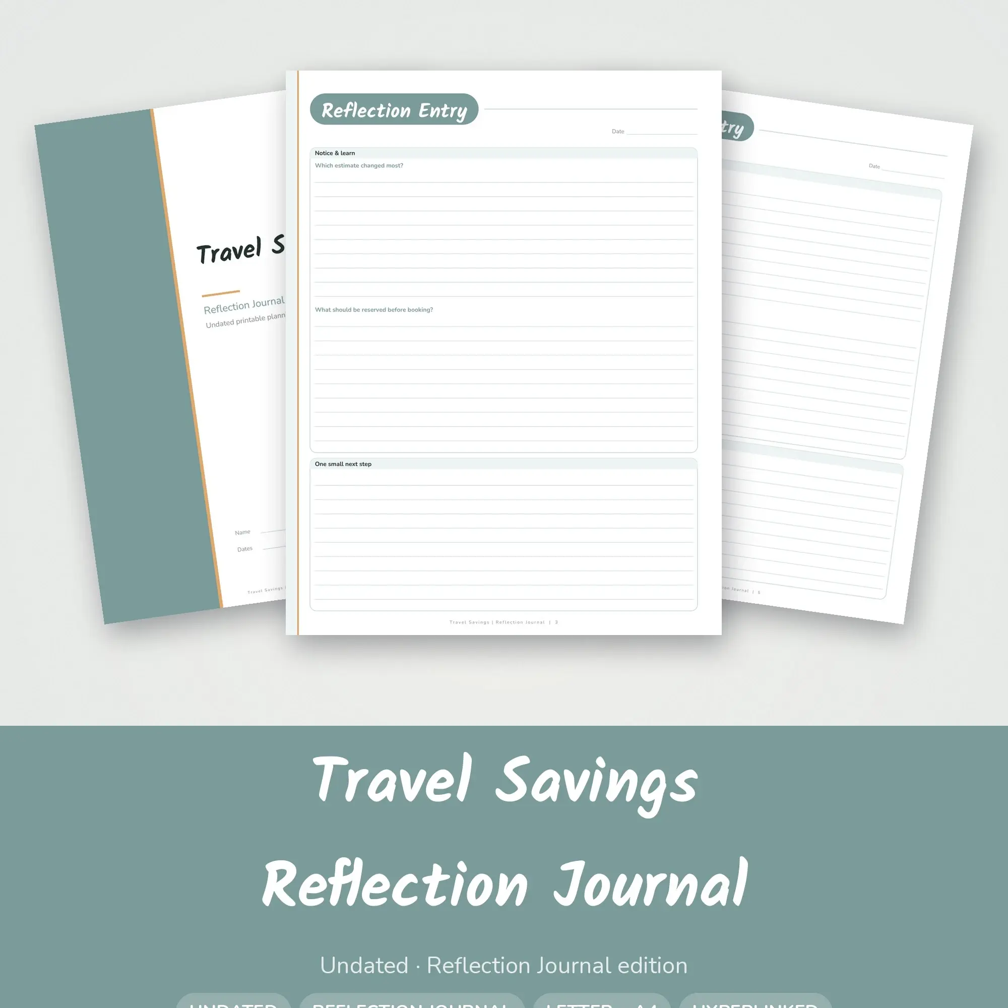 Travel Savings Reflection Journal Planner PDF - Seafoam preview