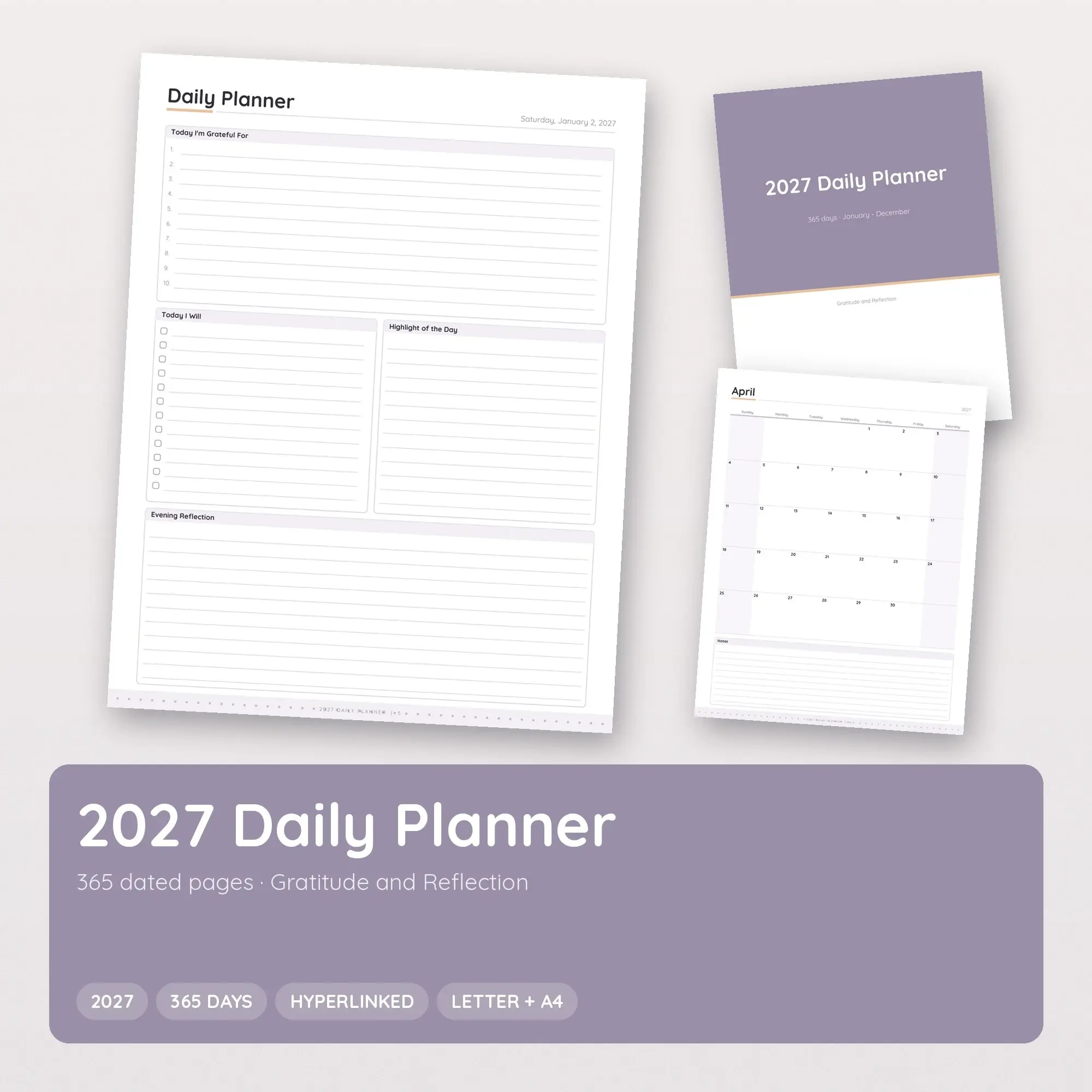 Hyperlinked 2027 Daily Planner for Tablet, 365 Dated Pages + Print PDF preview