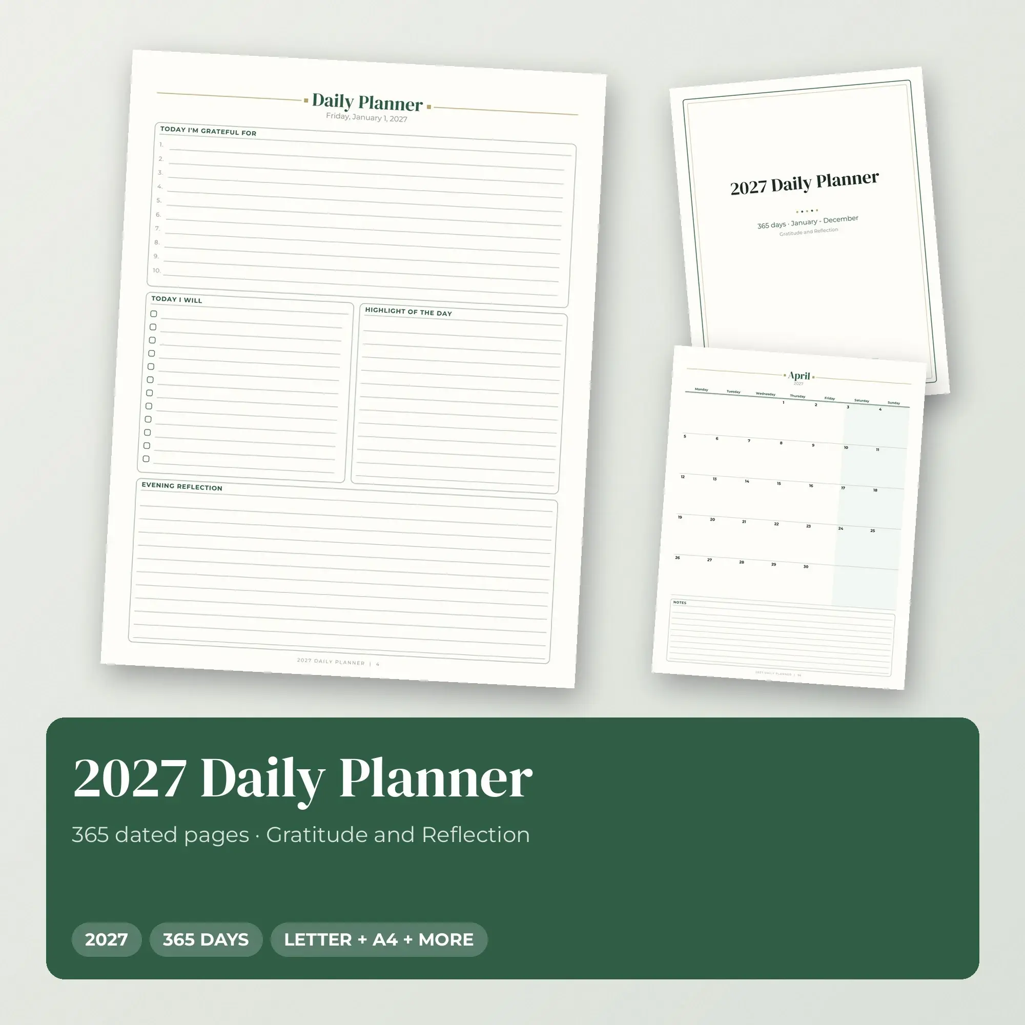 2027 Daily Planner Printable, 365 Pages, Forest PDF preview