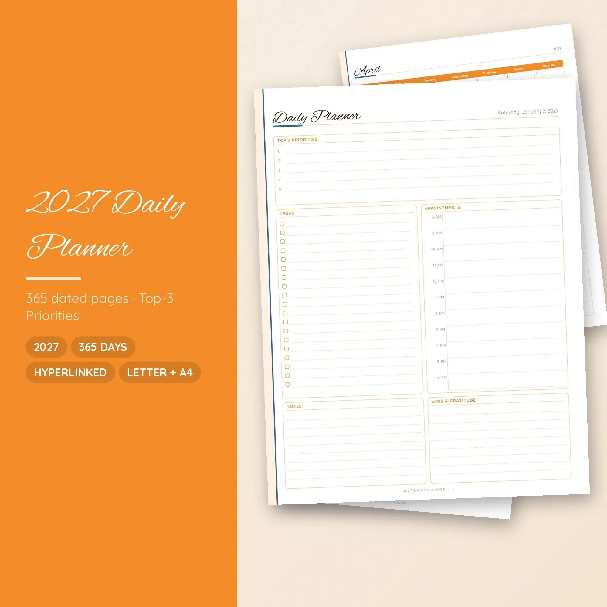 Romantic 2027 Digital Day Planner, Hyperlinked Tabs, Printable Too preview