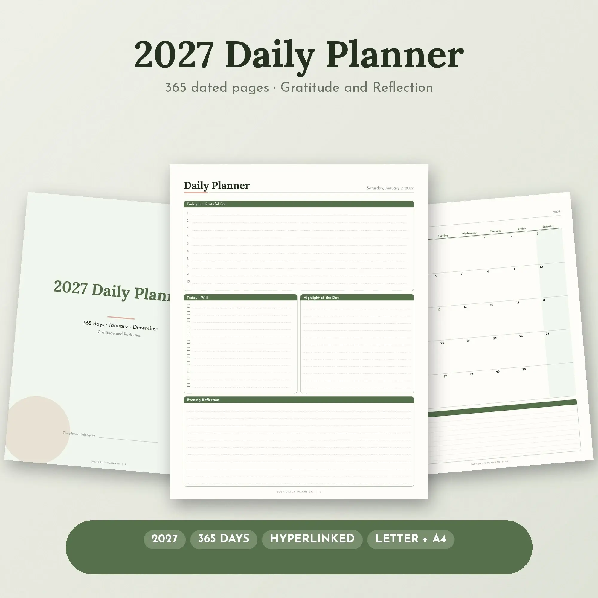 Natural 2027 Digital Day Planner, Hyperlinked Tabs, Printable Too preview