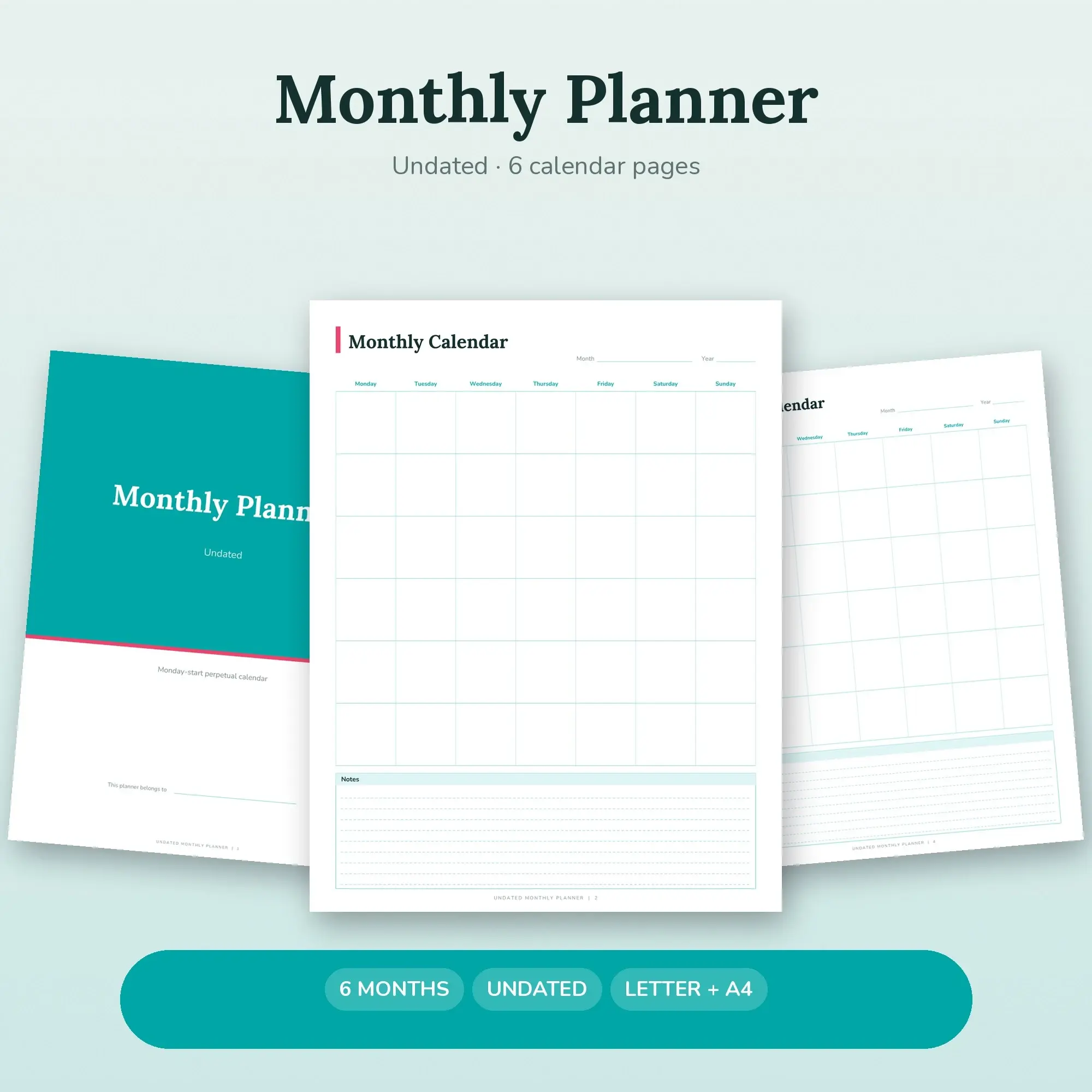 Undated Monthly Planner PDF, Circle Grid, Monday Start preview