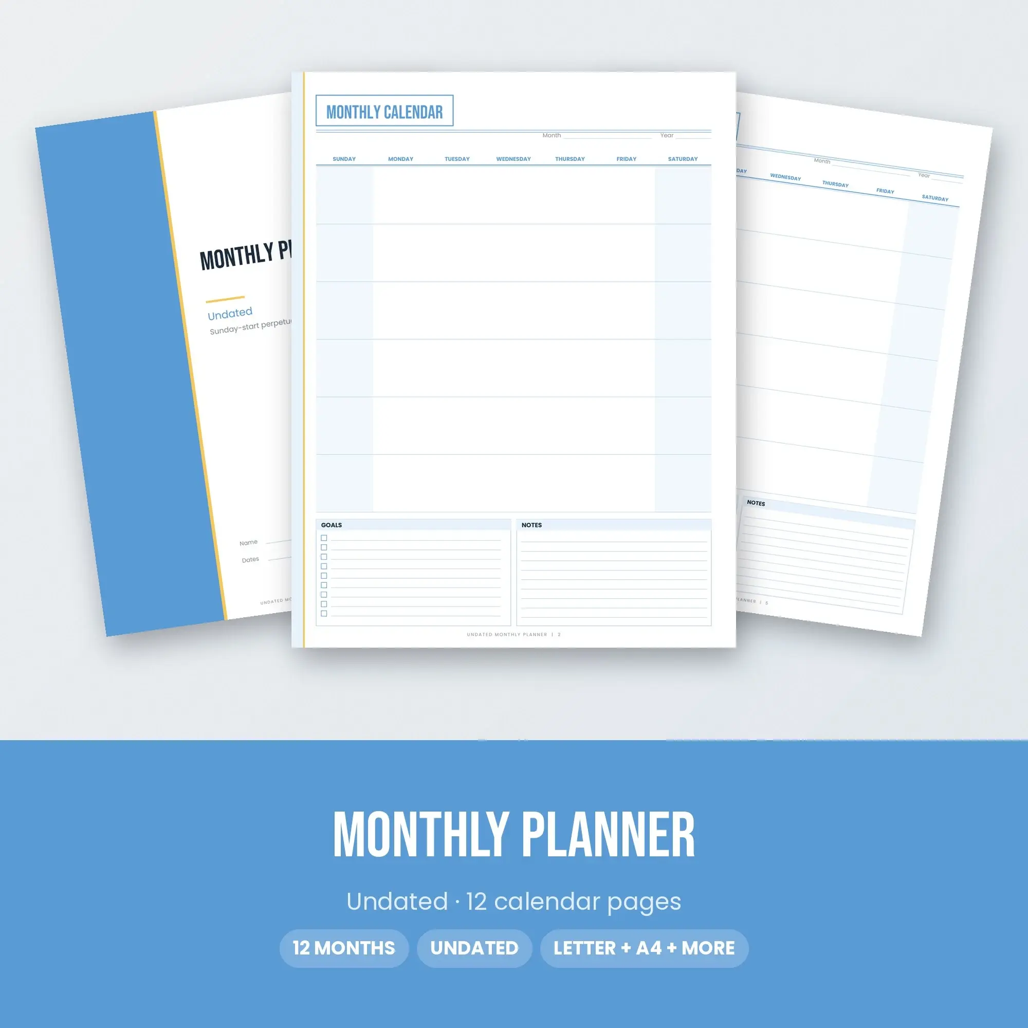 Bold Undated Monthly Calendar Printable, 12 Pages, preview 1 of 2