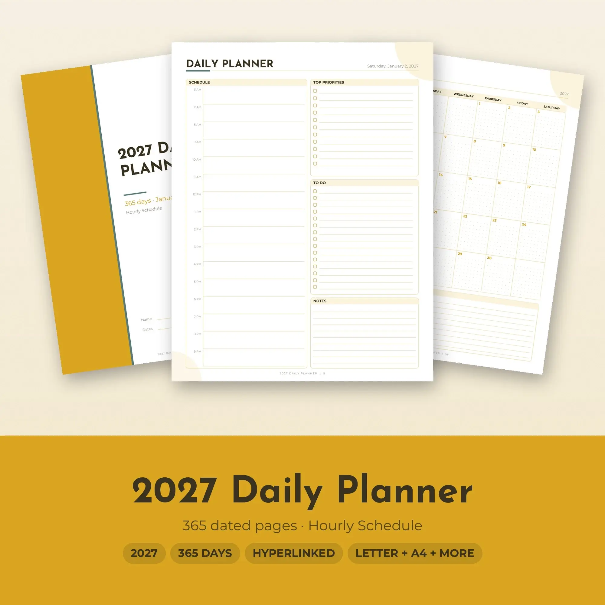 Hyperlinked 2027 Daily Planner for Tablet, 365 Dated Pages + Print PDF (Letter A4 A5) preview
