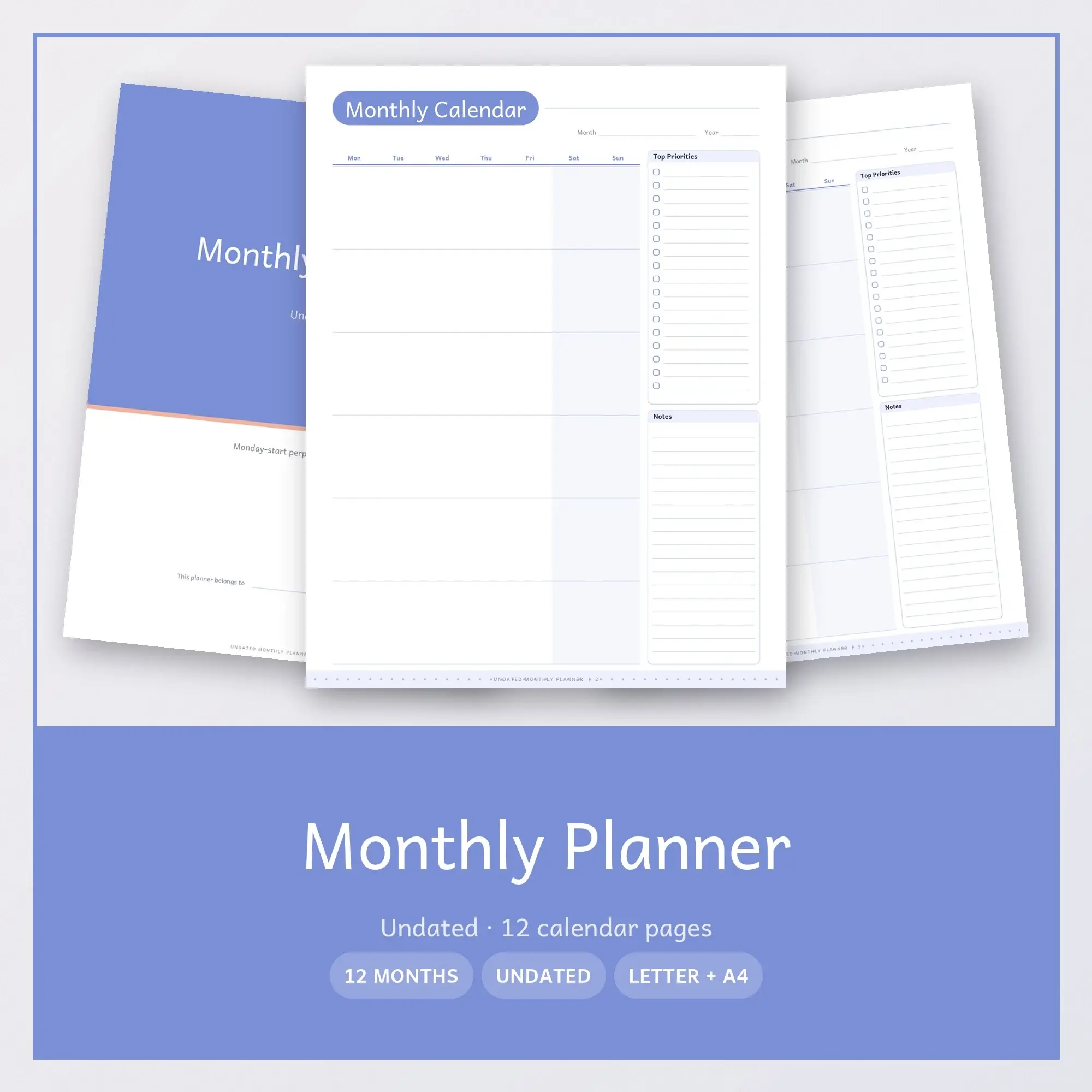 Cozy Undated Monthly Calendar Printable, 12 Pages preview