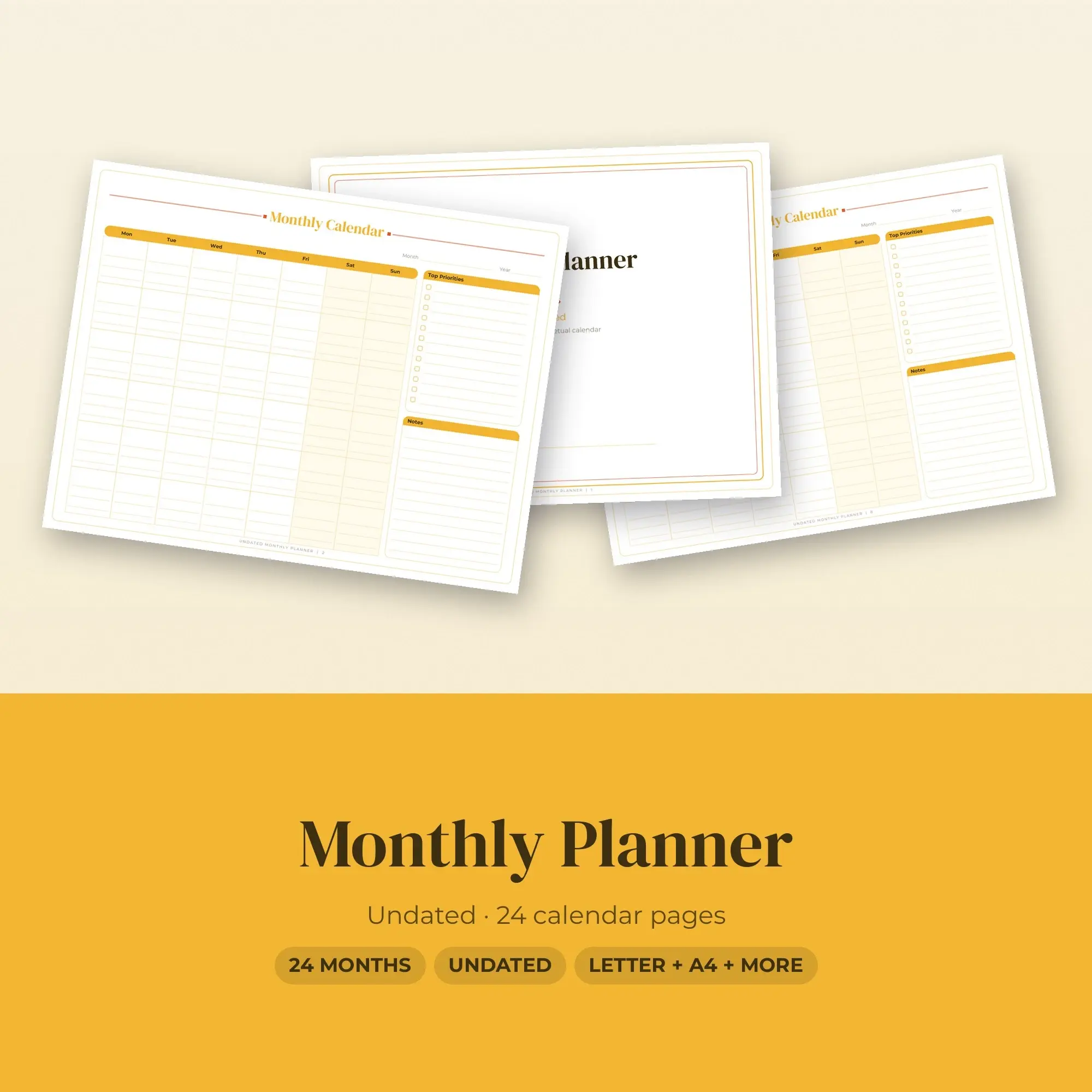 Blank Monthly Calendar Printable, Perpetual Sunshine Elegant preview