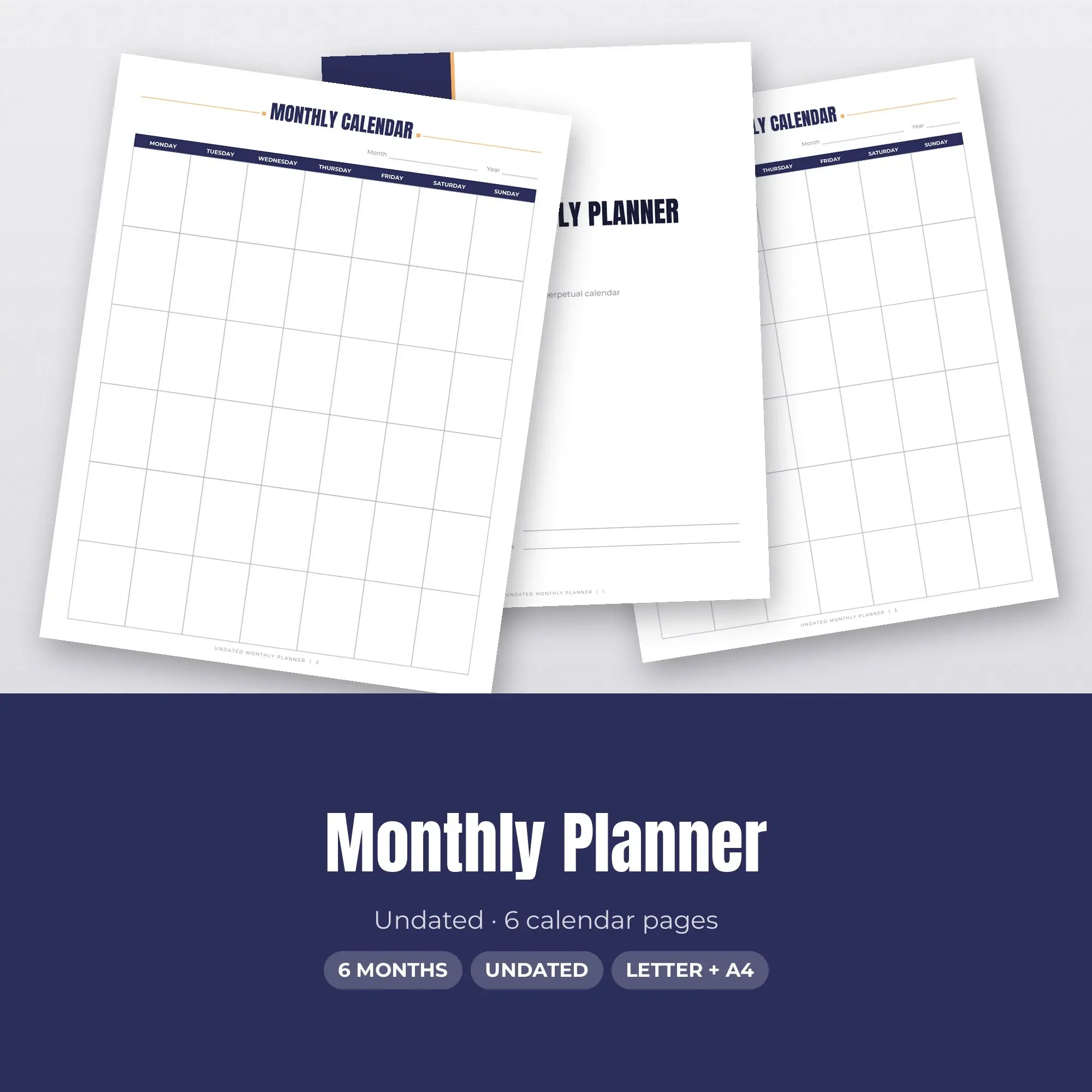 Monthly Planner Printable, Undated Calendar Midnight PDF preview