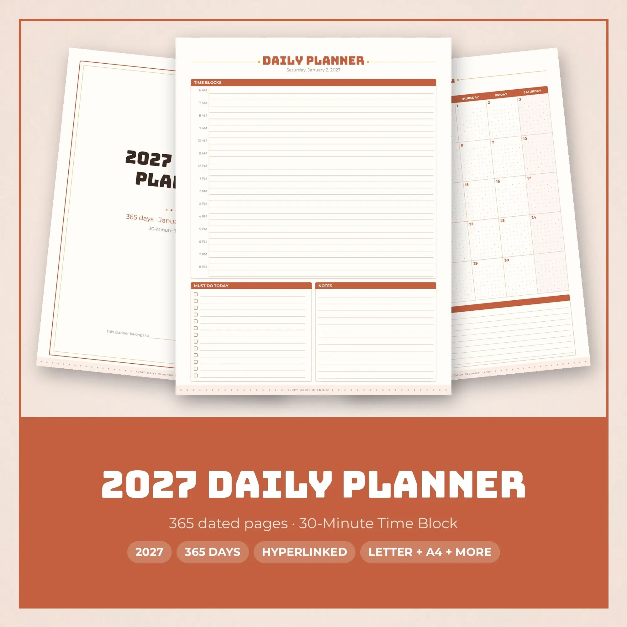 Graphic 2027 Digital Day Planner, Hyperlinked Tabs, Printable Too preview