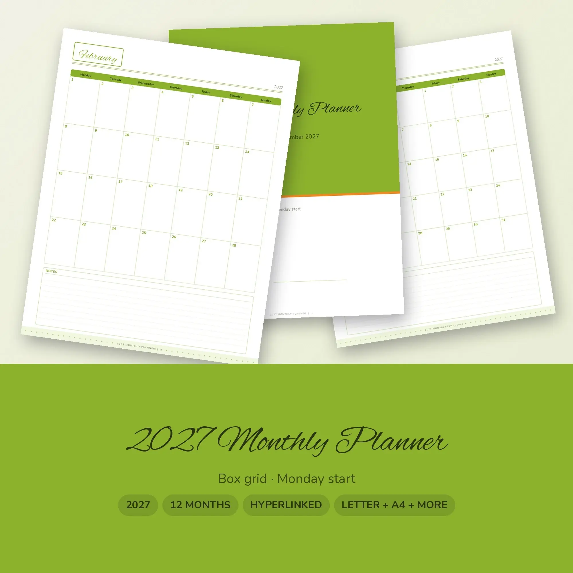 2027 Digital Monthly Planner, Hyperlinked PDF + Printable, Lime preview