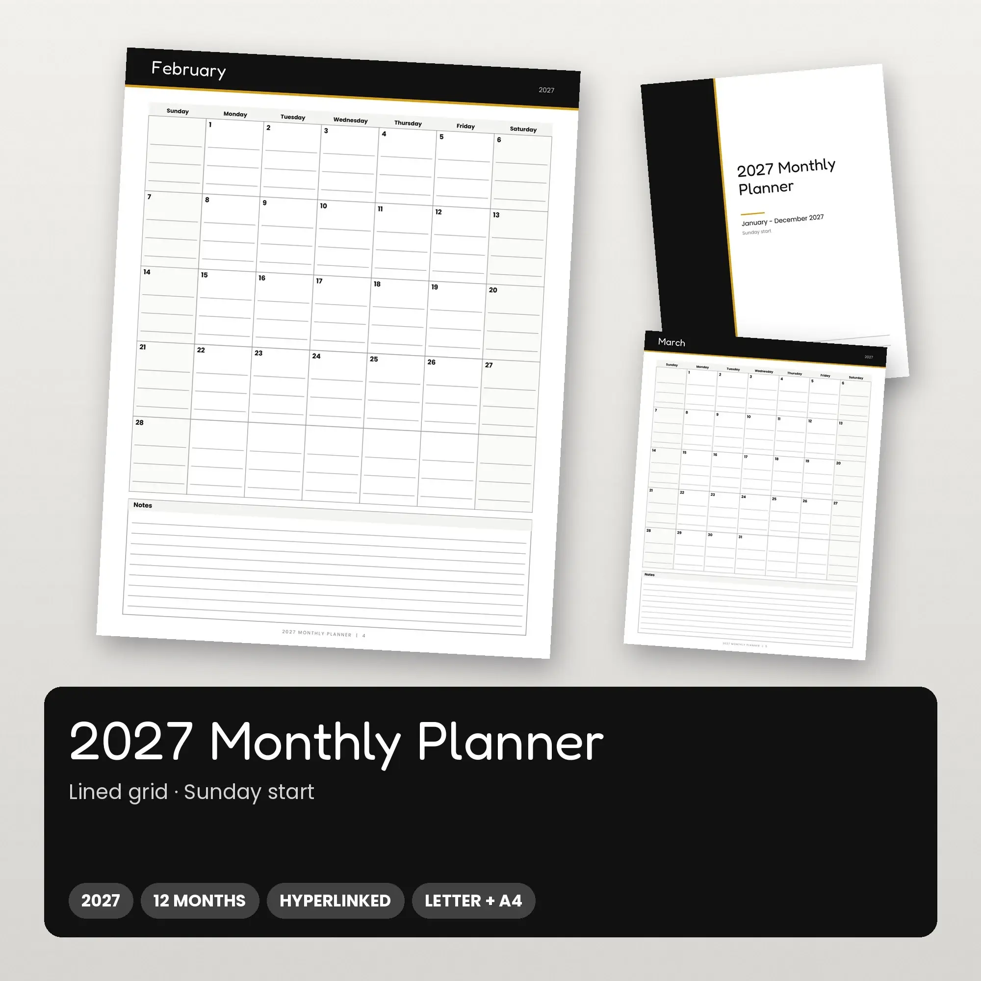 Hyperlinked 2027 Monthly Calendar for Tablet + Printable, Playful preview