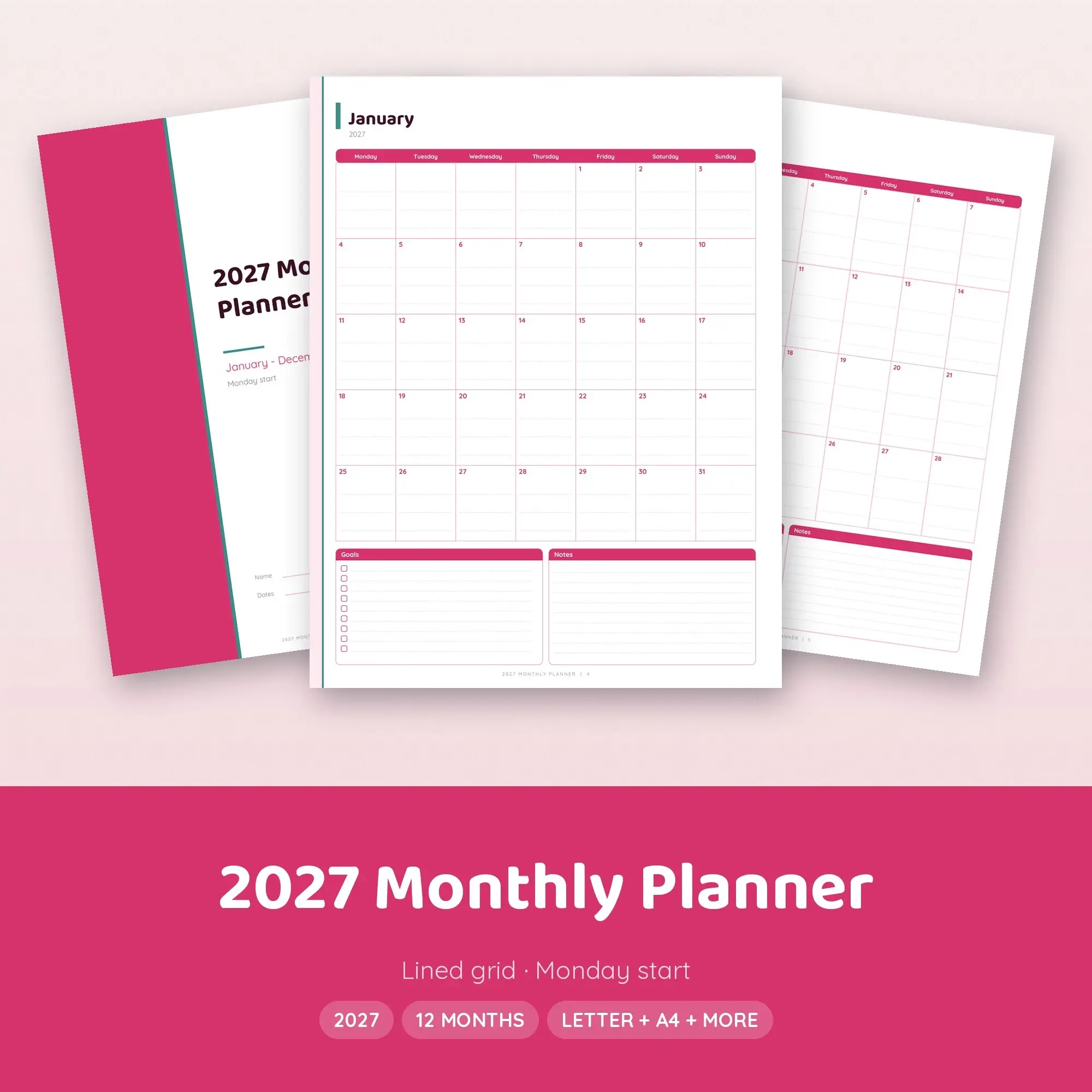 2027 Calendar Planner Printable PDF, Colorful, Dated Months preview
