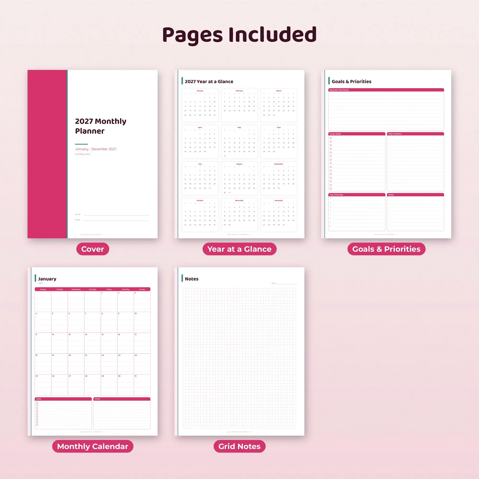2027 Calendar Planner Printable PDF, Colorful, Dated Months, preview 2 of 2