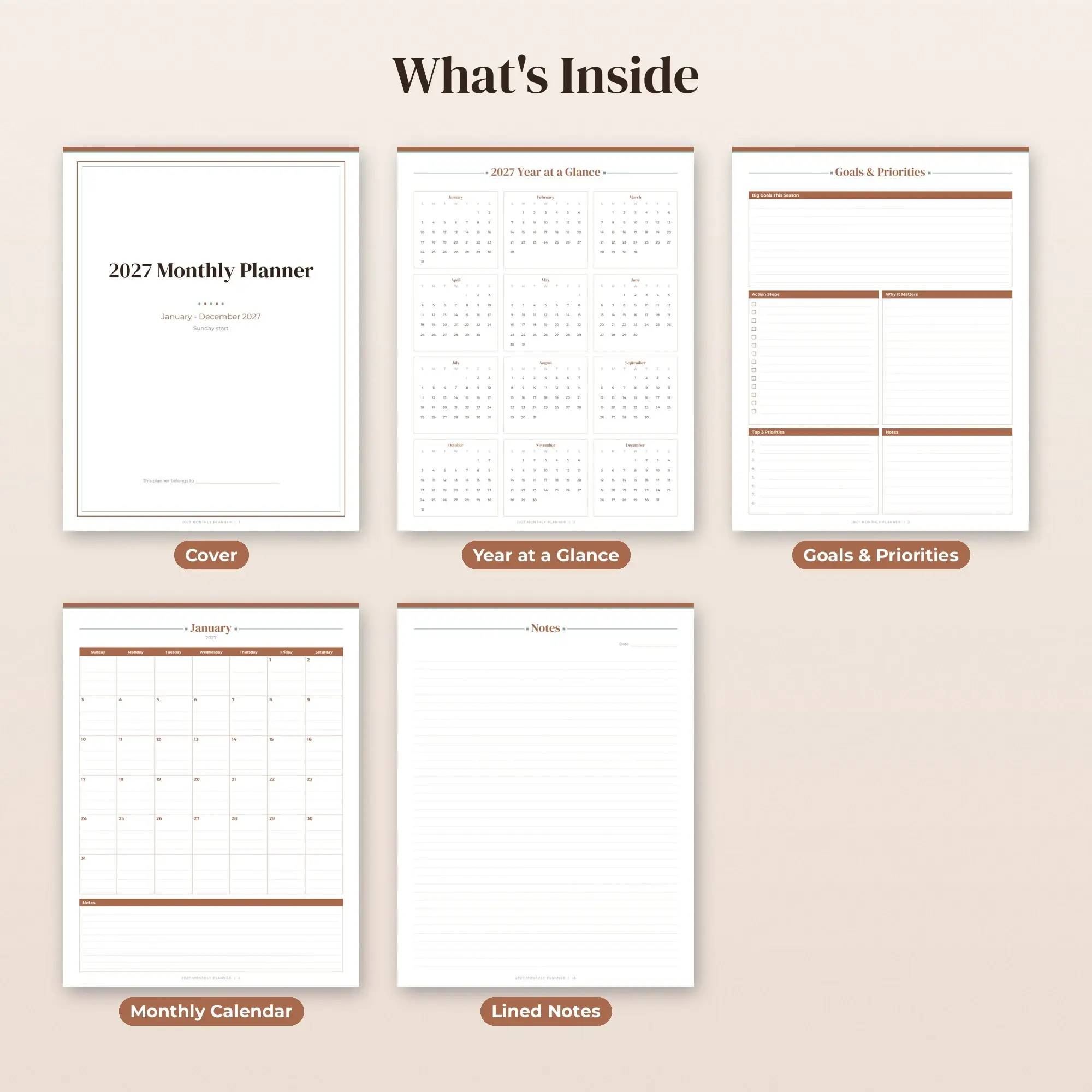 2027 Calendar Planner Printable PDF, Elegant, Dated Months, preview 2 of 2