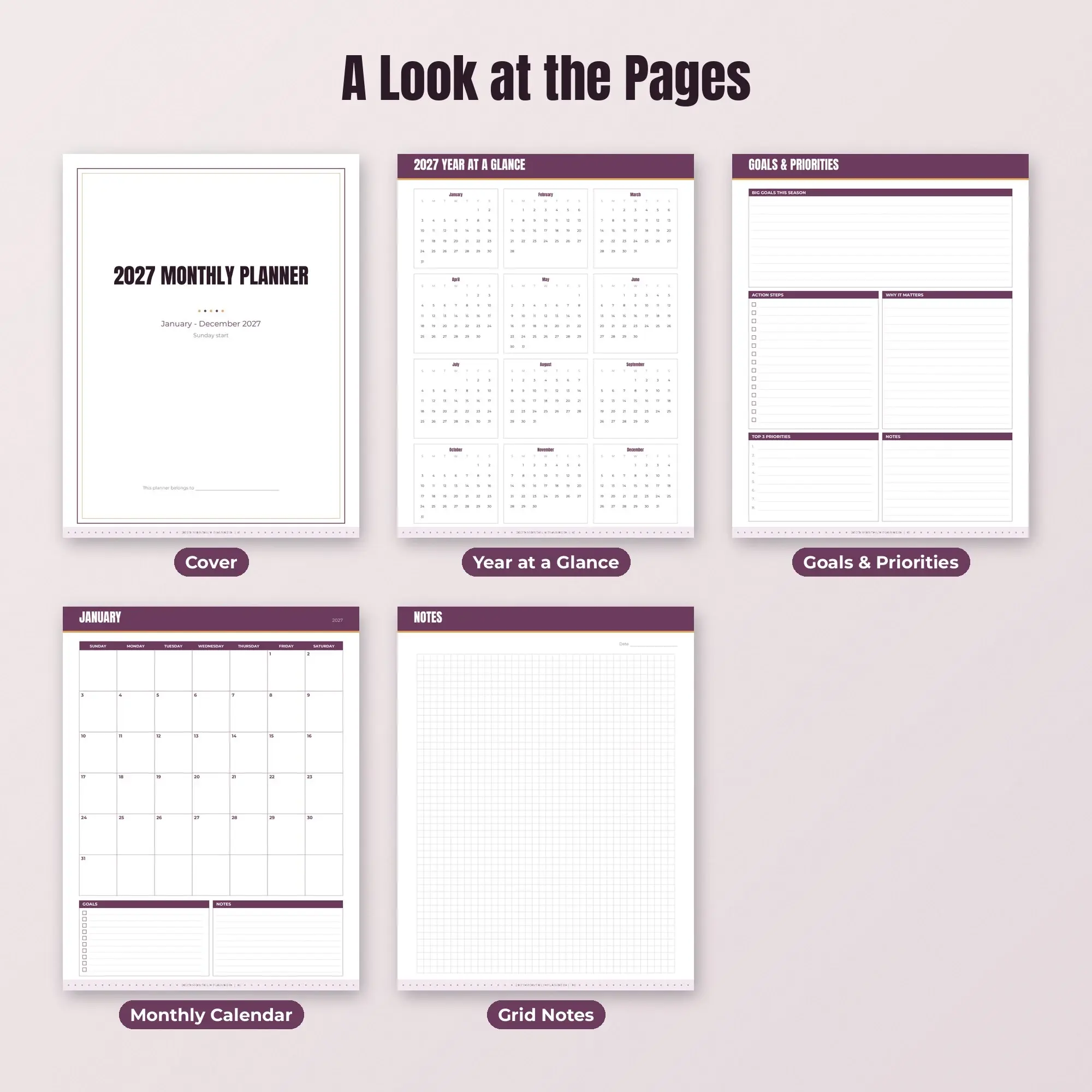 2027 Monthly Planner Printable, Vibrant Plum PDF, preview 2 of 2