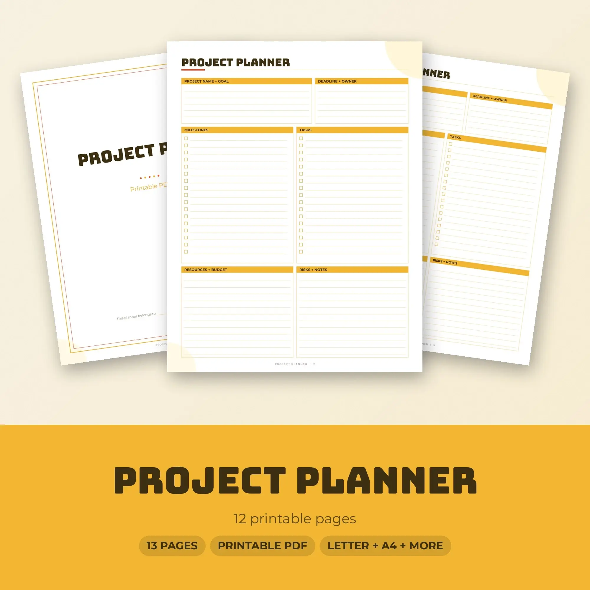 Project Planner Printable PDF, Vibrant Sunshine Pages preview