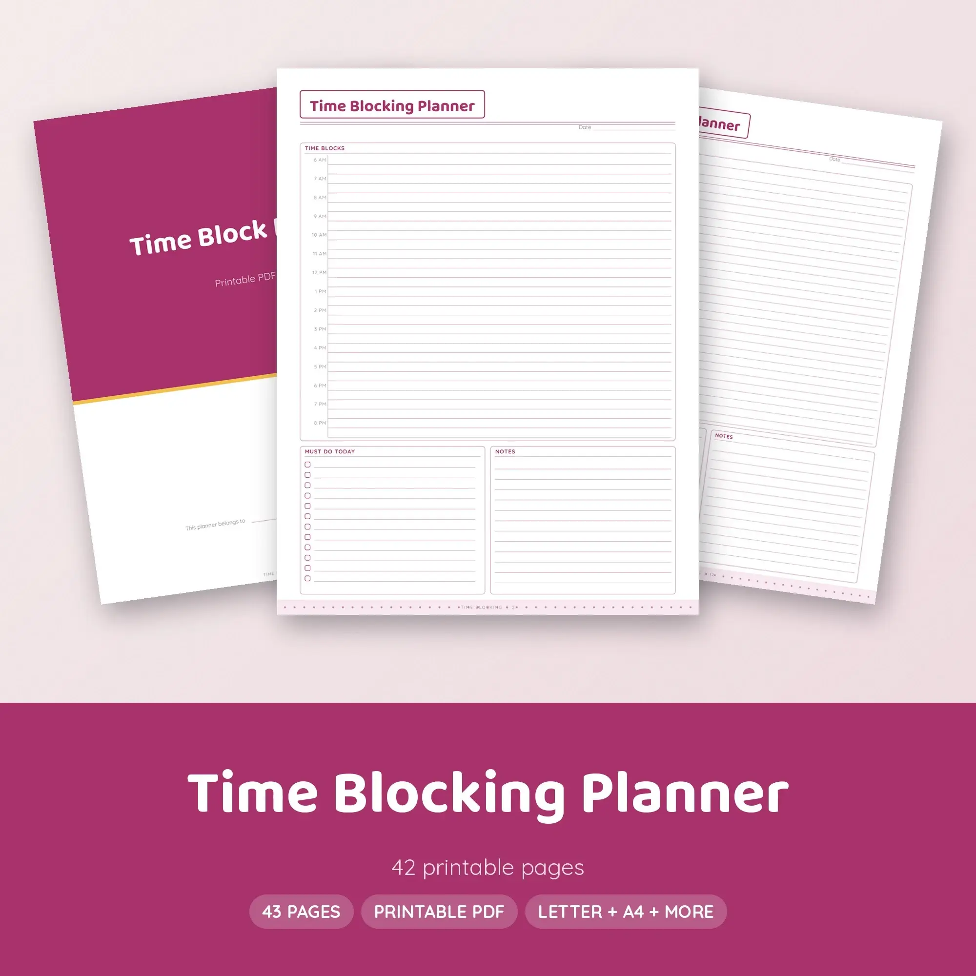 Cheerful Time Blocking Printable, Berry, Letter A4 preview