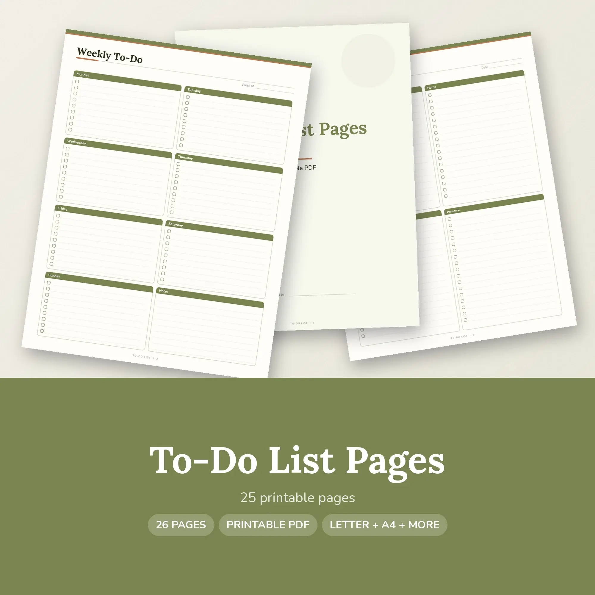 Natural To-Do List Printable, Olive, Letter A4 preview