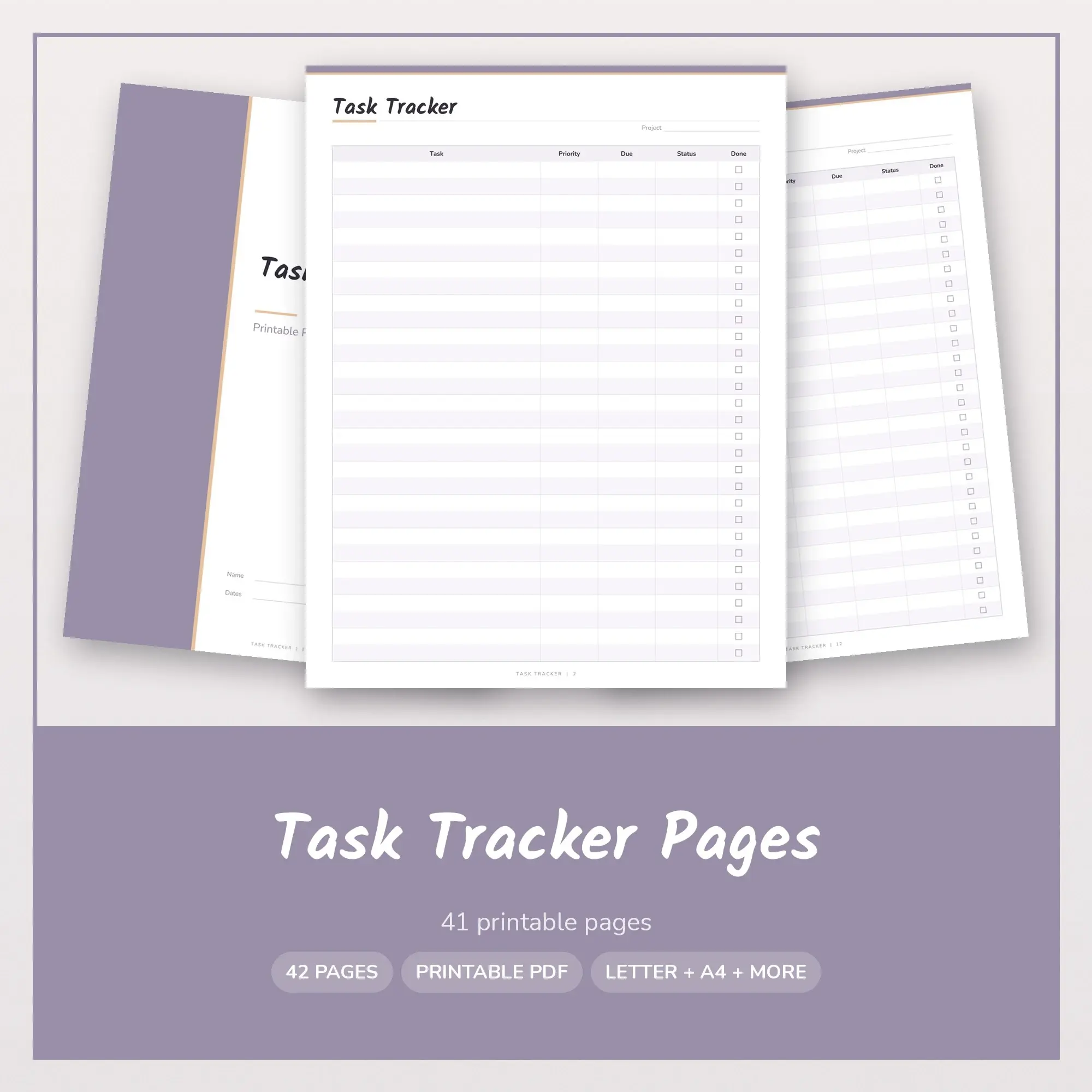 Whimsical Task Tracker Printable, Lilac, Letter A4 preview