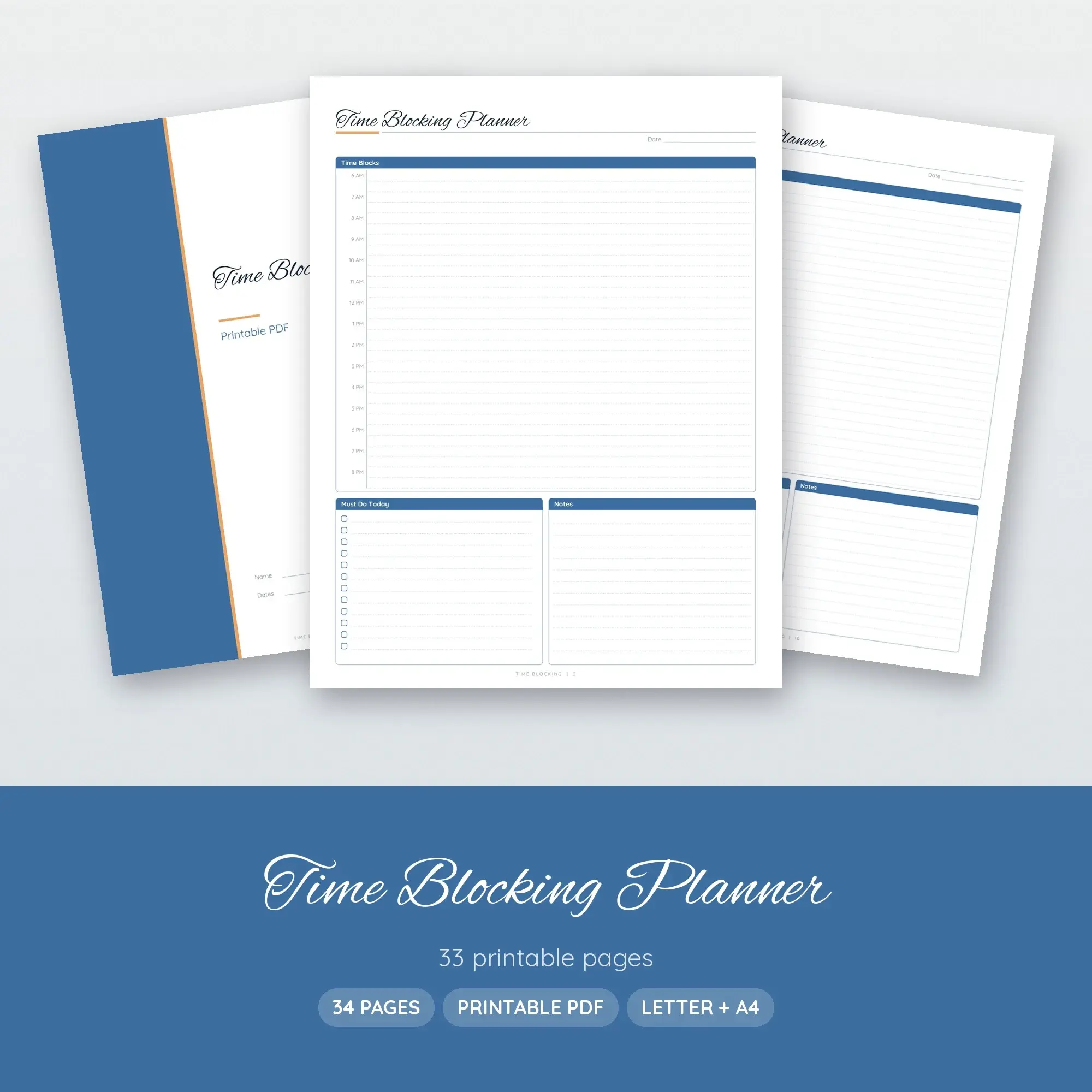 Time Blocking Planner Pages PDF - Denim Romantic preview