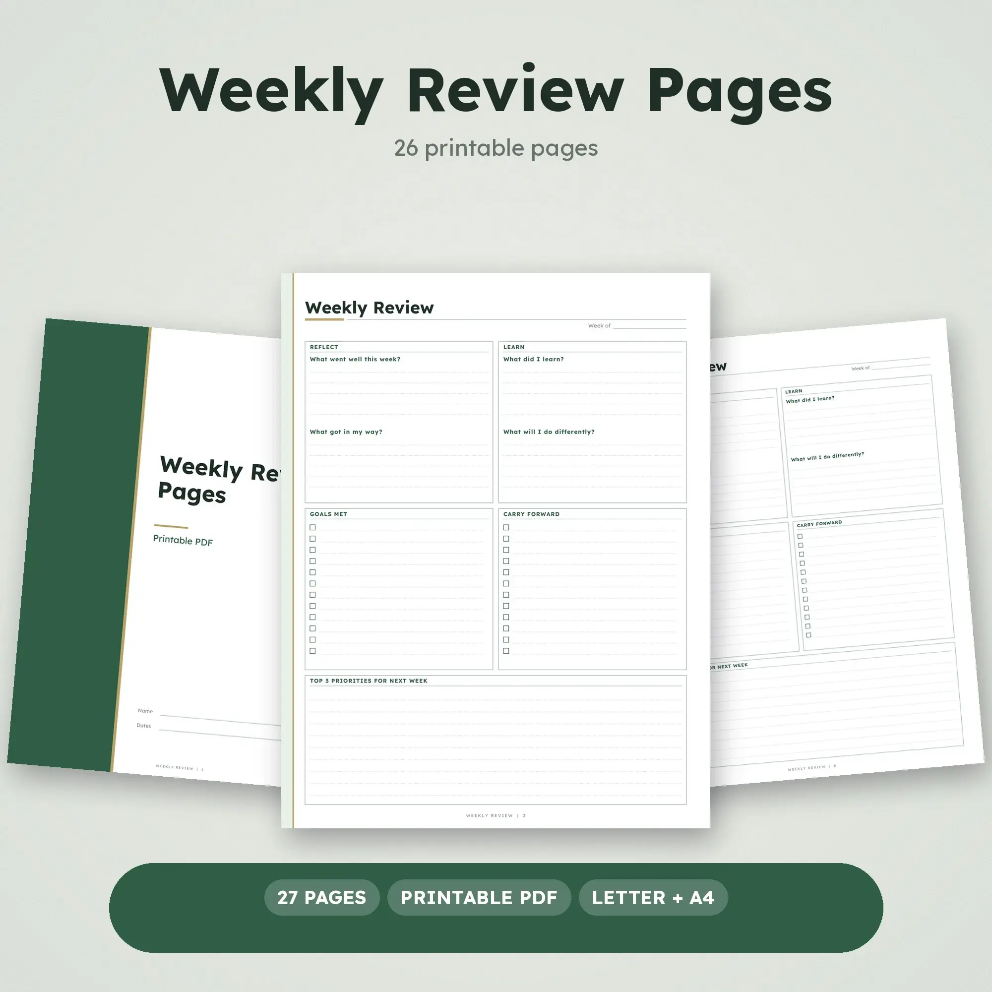 Printable Weekly Review Pages, Forest, Productivity Planner preview