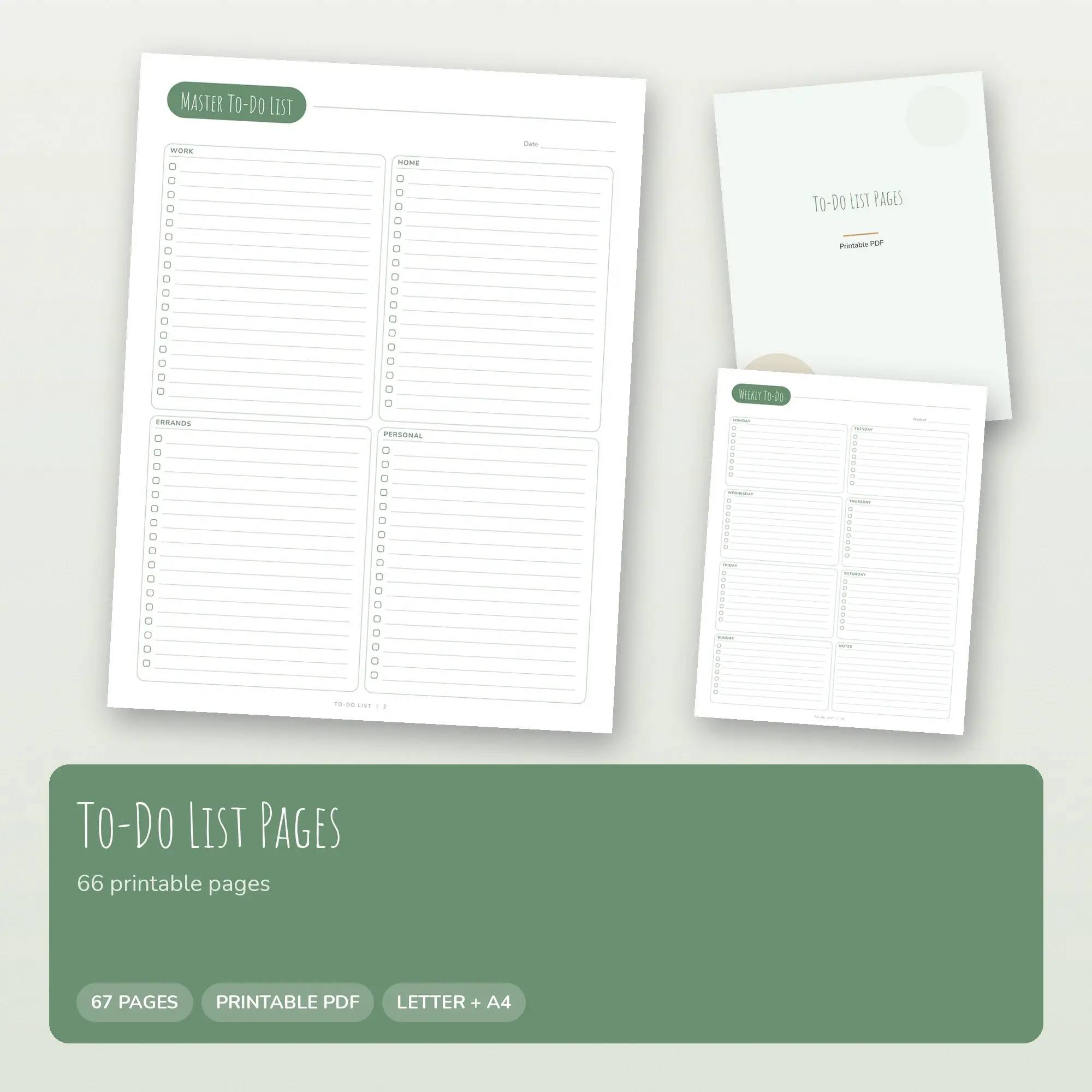 To-Do List Planner Pages PDF - Sage Rustic preview