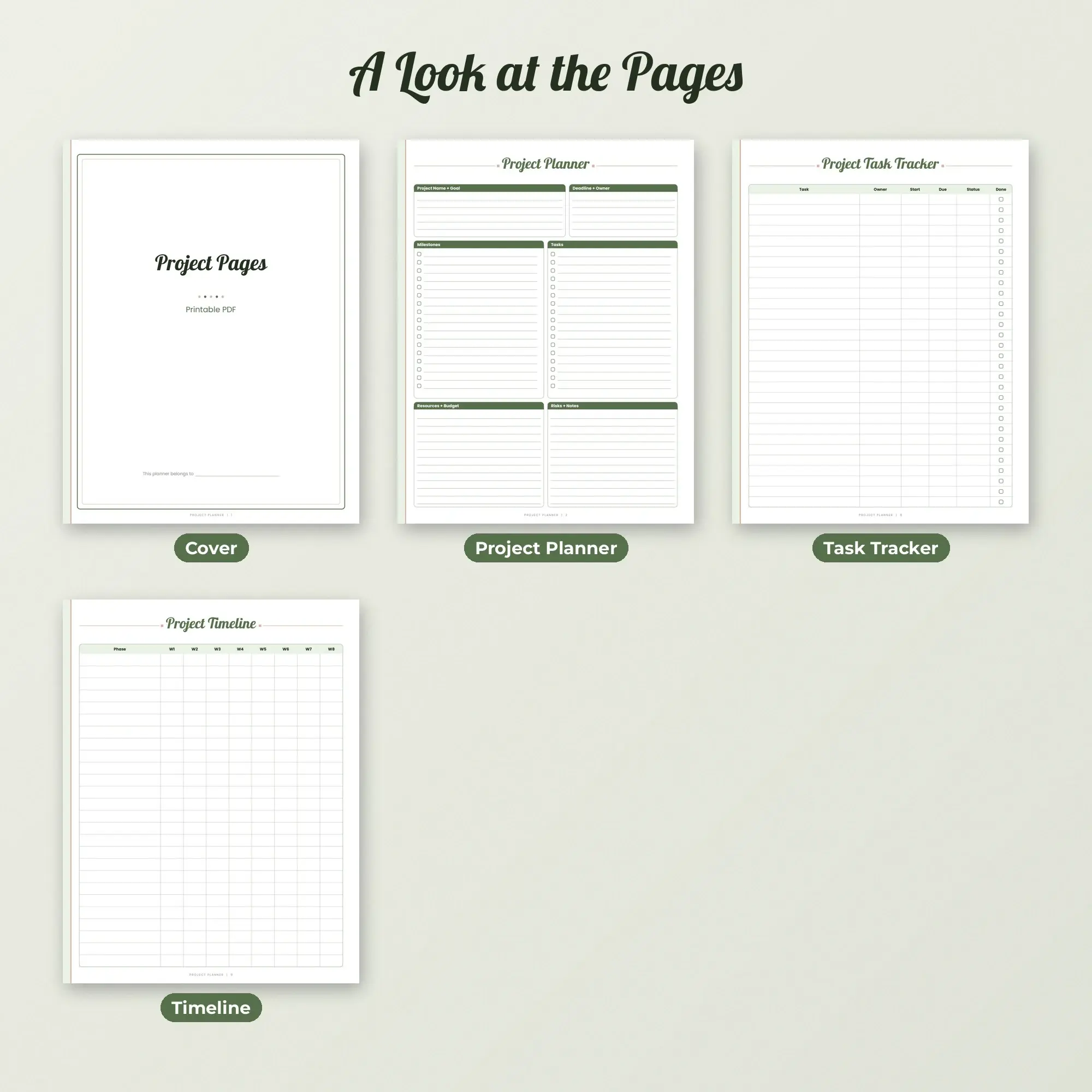Project Planner Planner Pages PDF - Moss Boho, preview 2 of 2