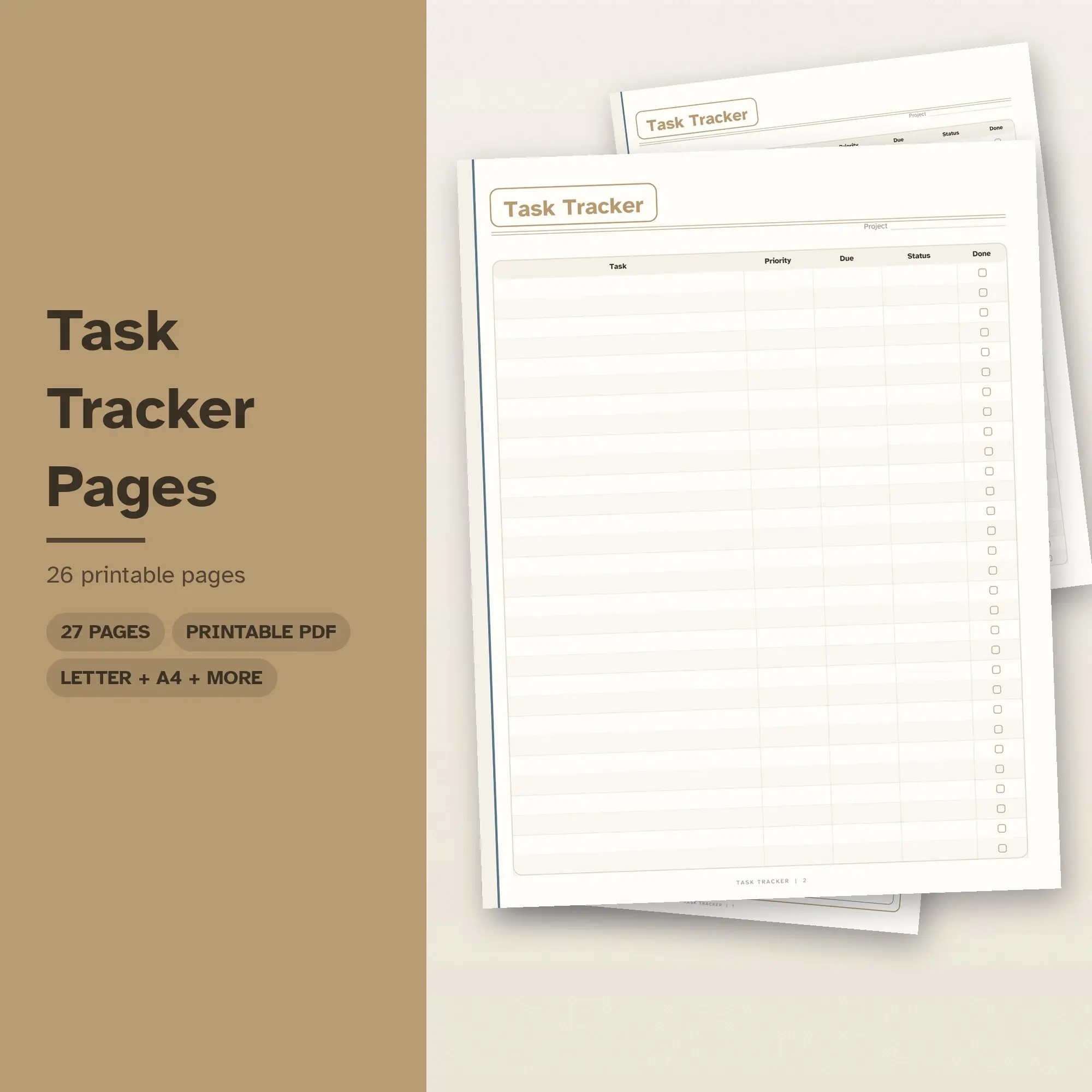 Task Tracker Planner Pages PDF - Sand Simple preview